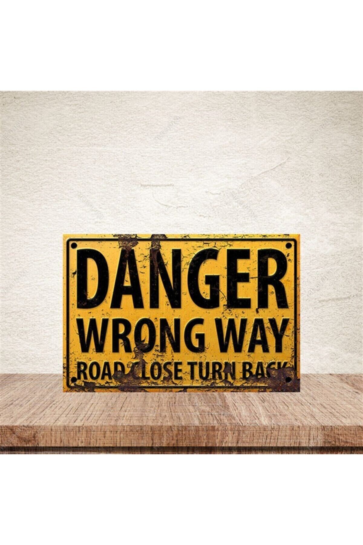 Danger Wrong Way 20-30 cm Retro Ahşap Poster
