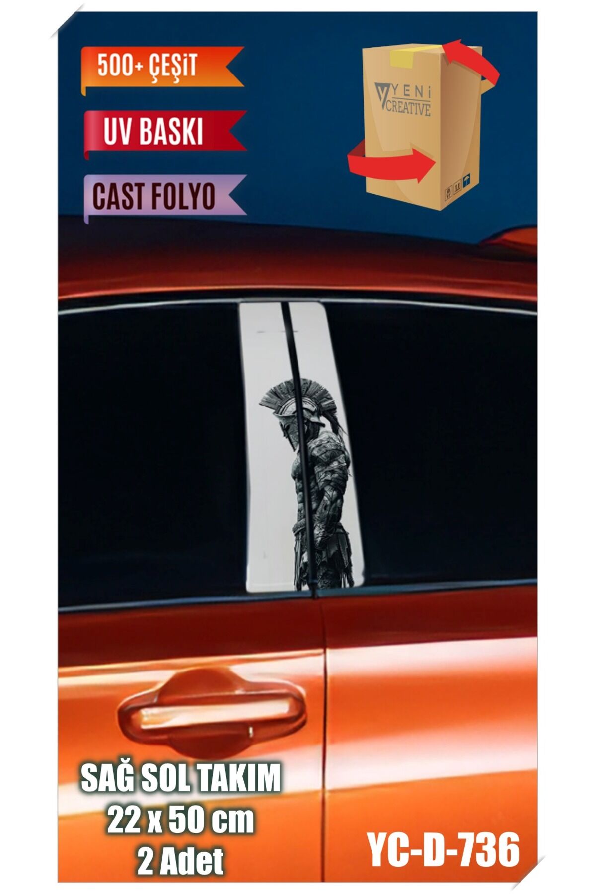 Araç Kapı Direk Kaplama Folyosu Savaşçı Desenli (SAĞ SOL TAKIM) (2 ADET) - 22x50 Cm