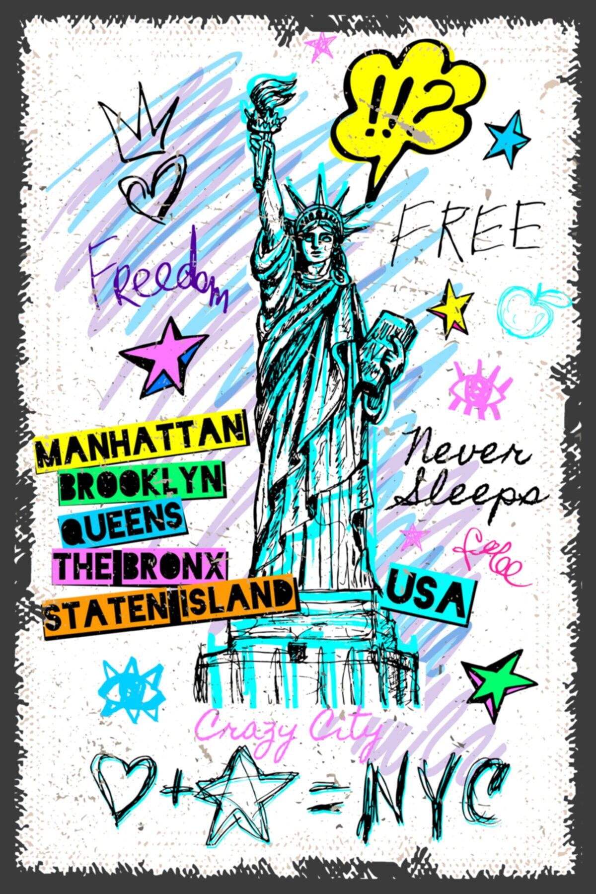 Özgürlük Heykeli Retro Ahşap Poster 20x30cm