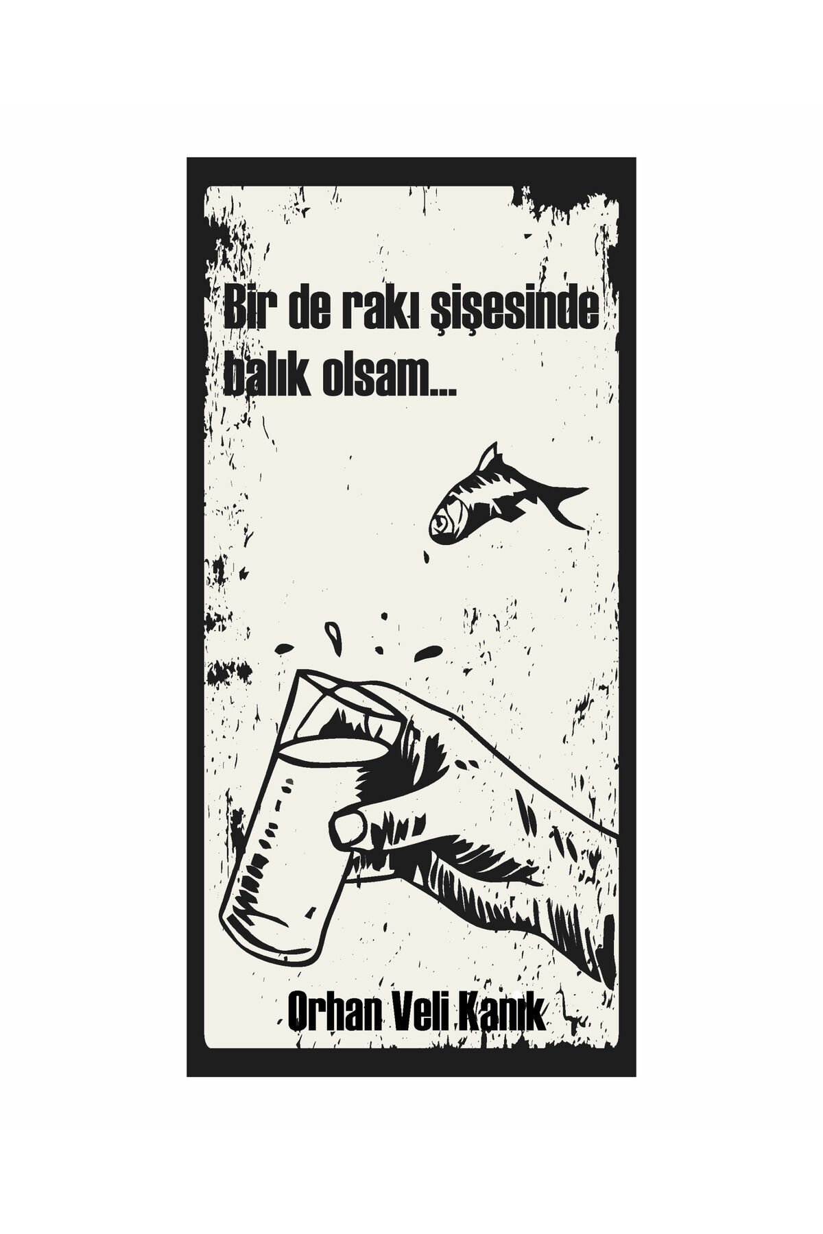 orhan veli bir de balık olsam ev dekorasyon tablo mini retro ahşap poster