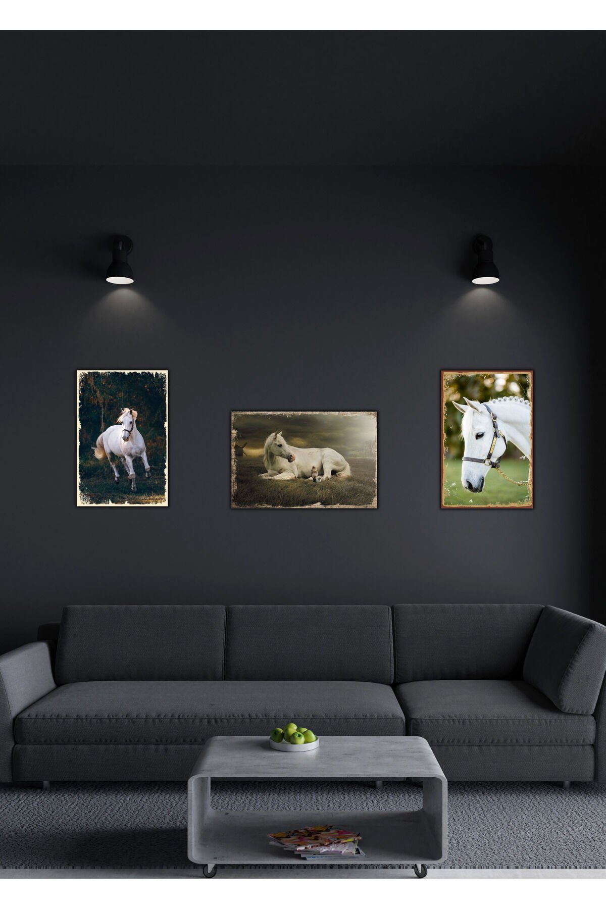 Atlar 3'lü Set Retro Ahşap Poster (20x30cm)