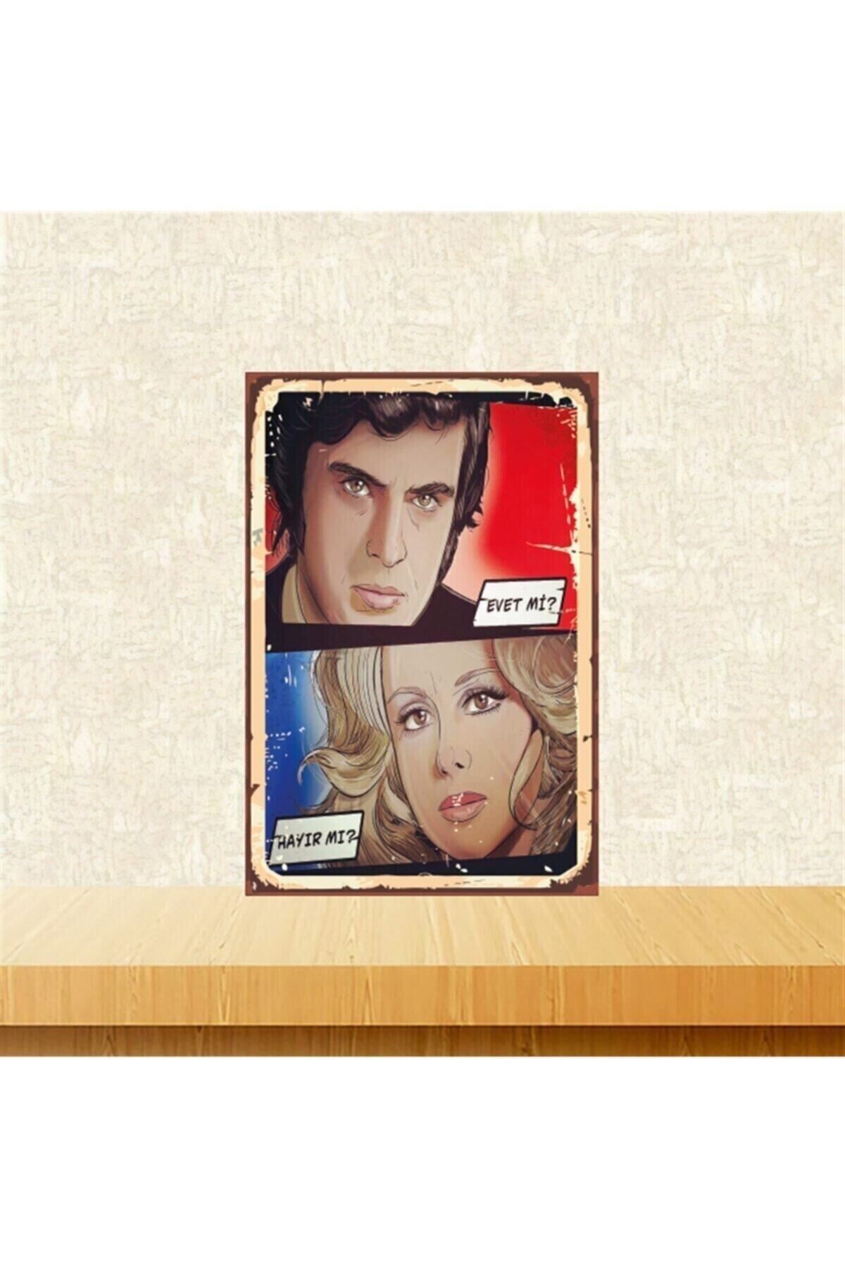 Evet Mi Hayır Mı Tarık Akan Filiz Akın 20 30 Cm Retro Ahşap Tablo