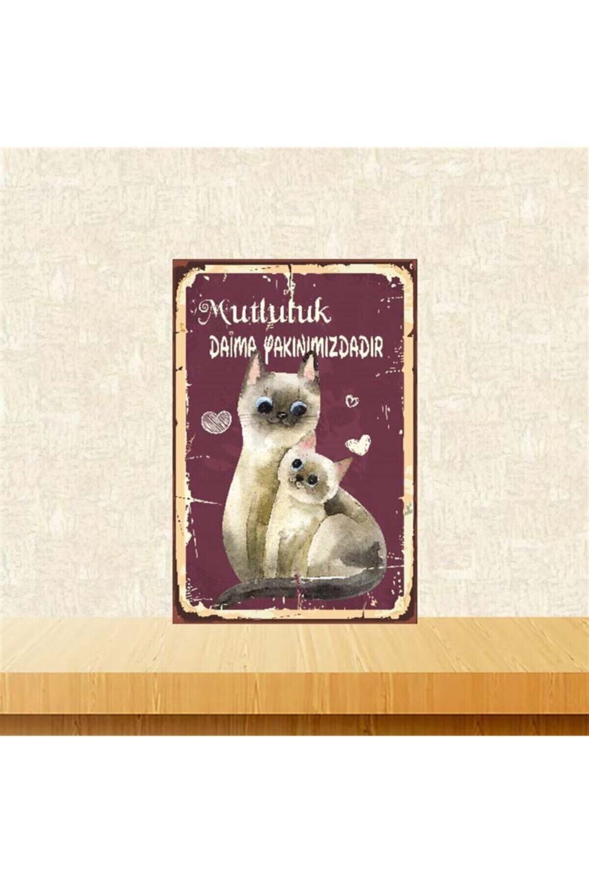 Mutluluk Daima Yakınımızdadır 20-30 Cm Retro Ahşap Poster