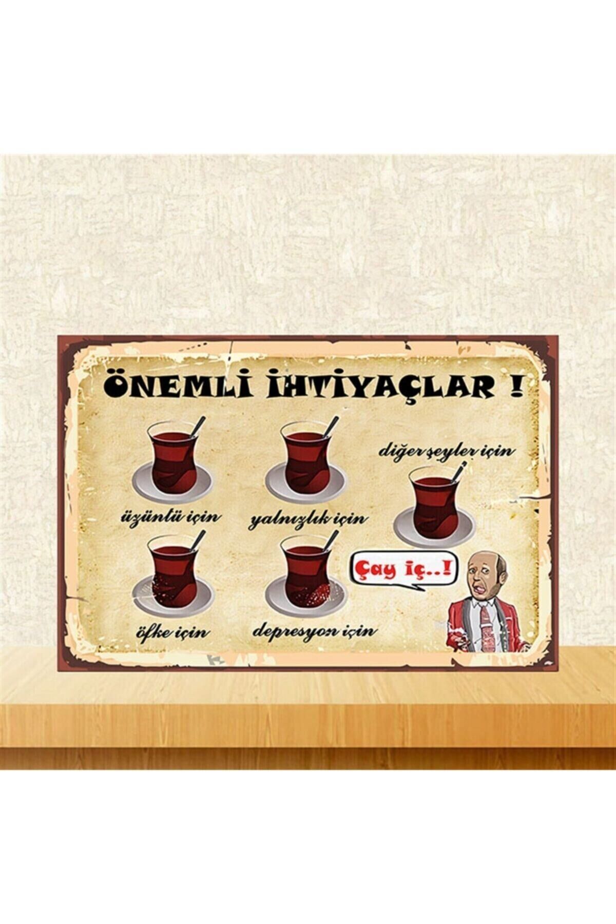 Önemli İhtiyaçlar İçin Çay İç Retro Ahşap Poster 20-30 cm
