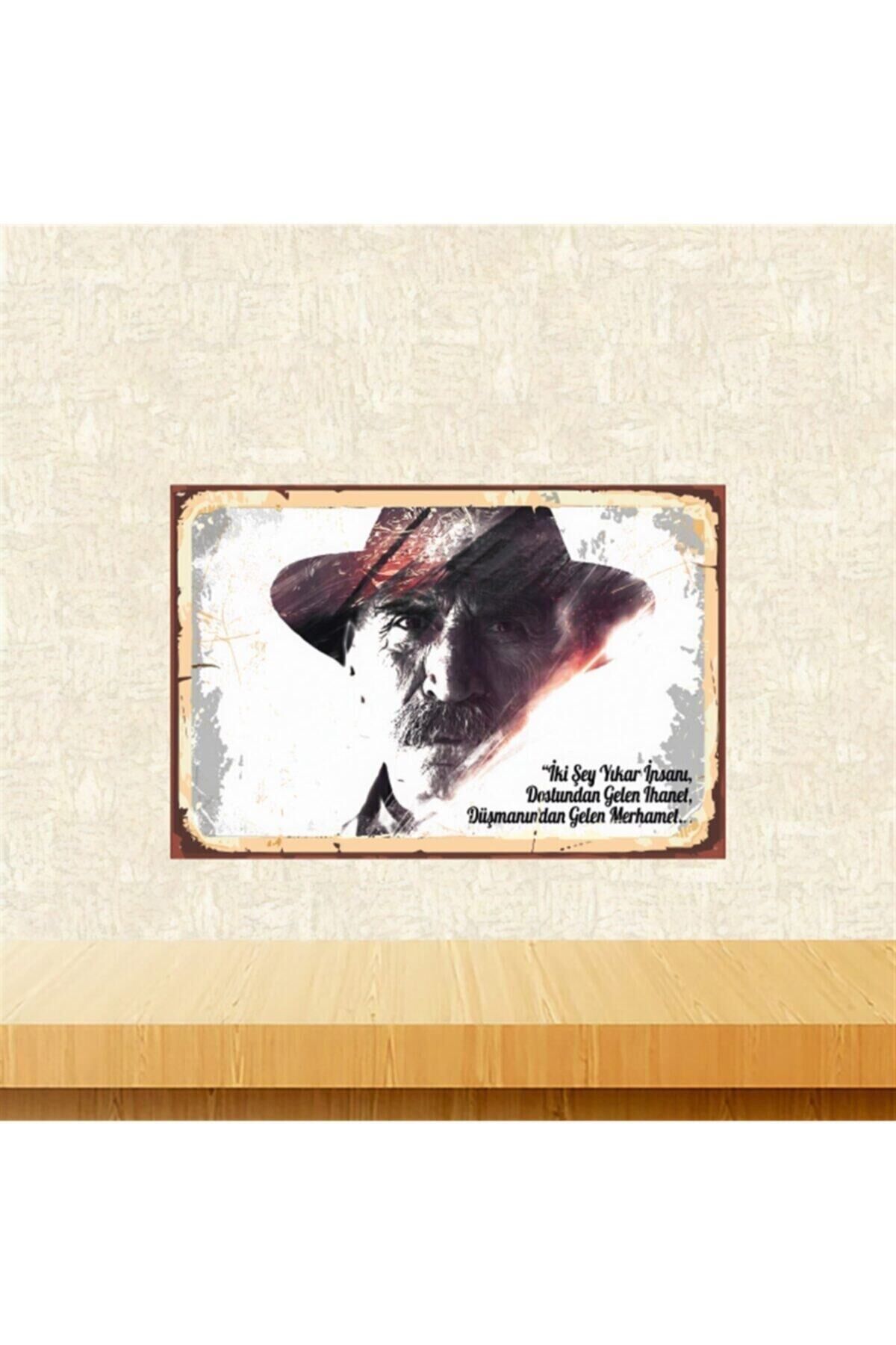 Tuncel Kurtiz Iki Şey Yıkar Insanı Tasarımlı 20-30 cm Retro Ahşap Tablo Tkfx5409