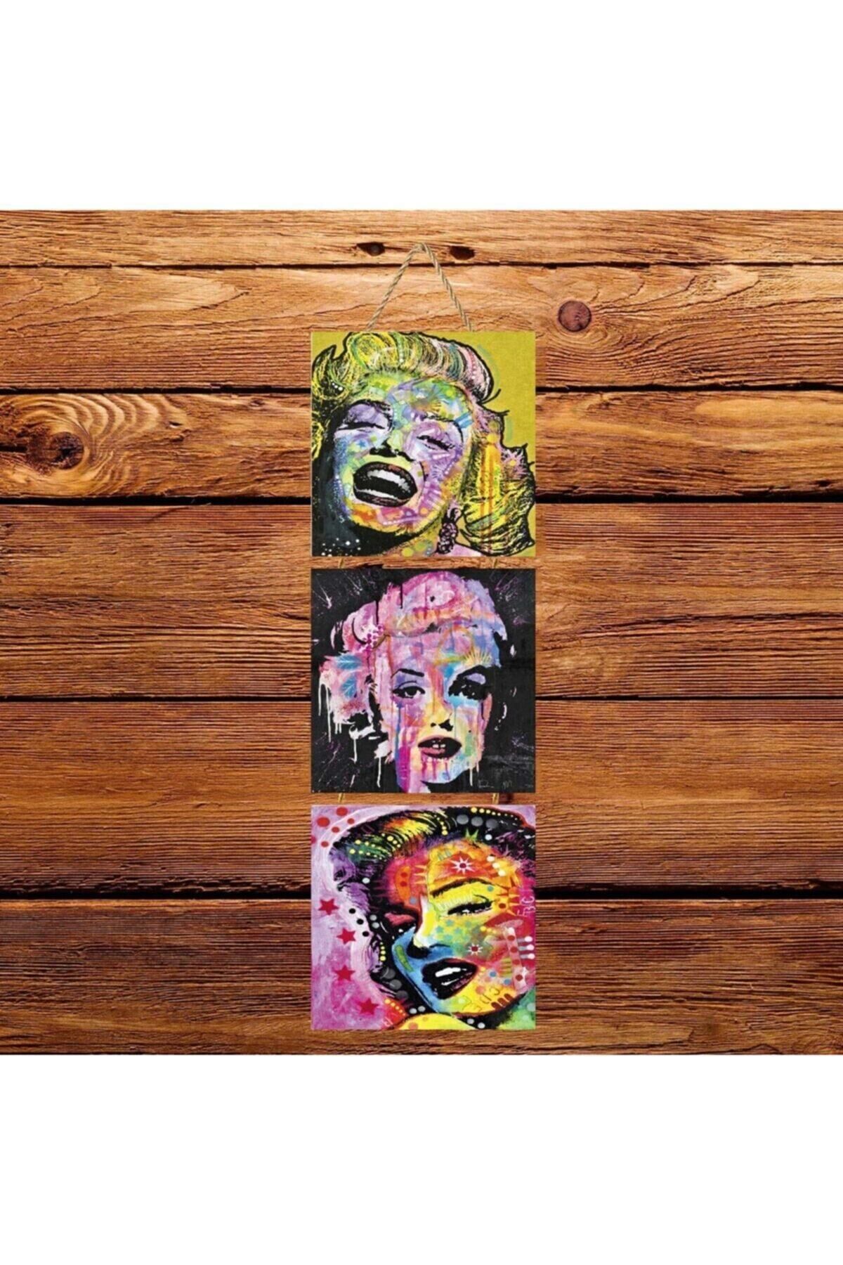 Marilyn Monroe Üçlü Retro Ahşap Poster Ü139