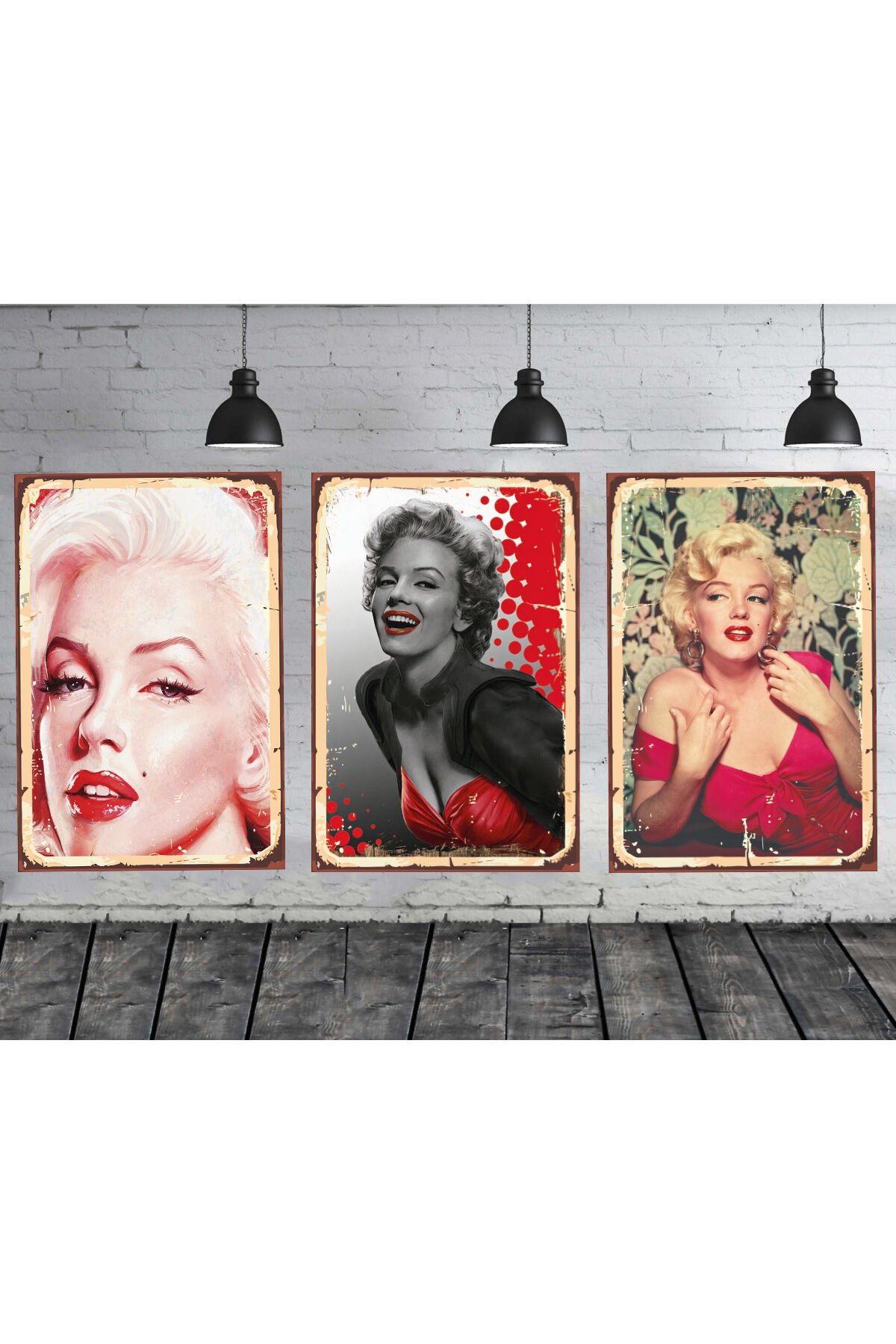 Marilyn Monroe Temalı 3 Adet 20x30 cm Ahşap Tablo Seti