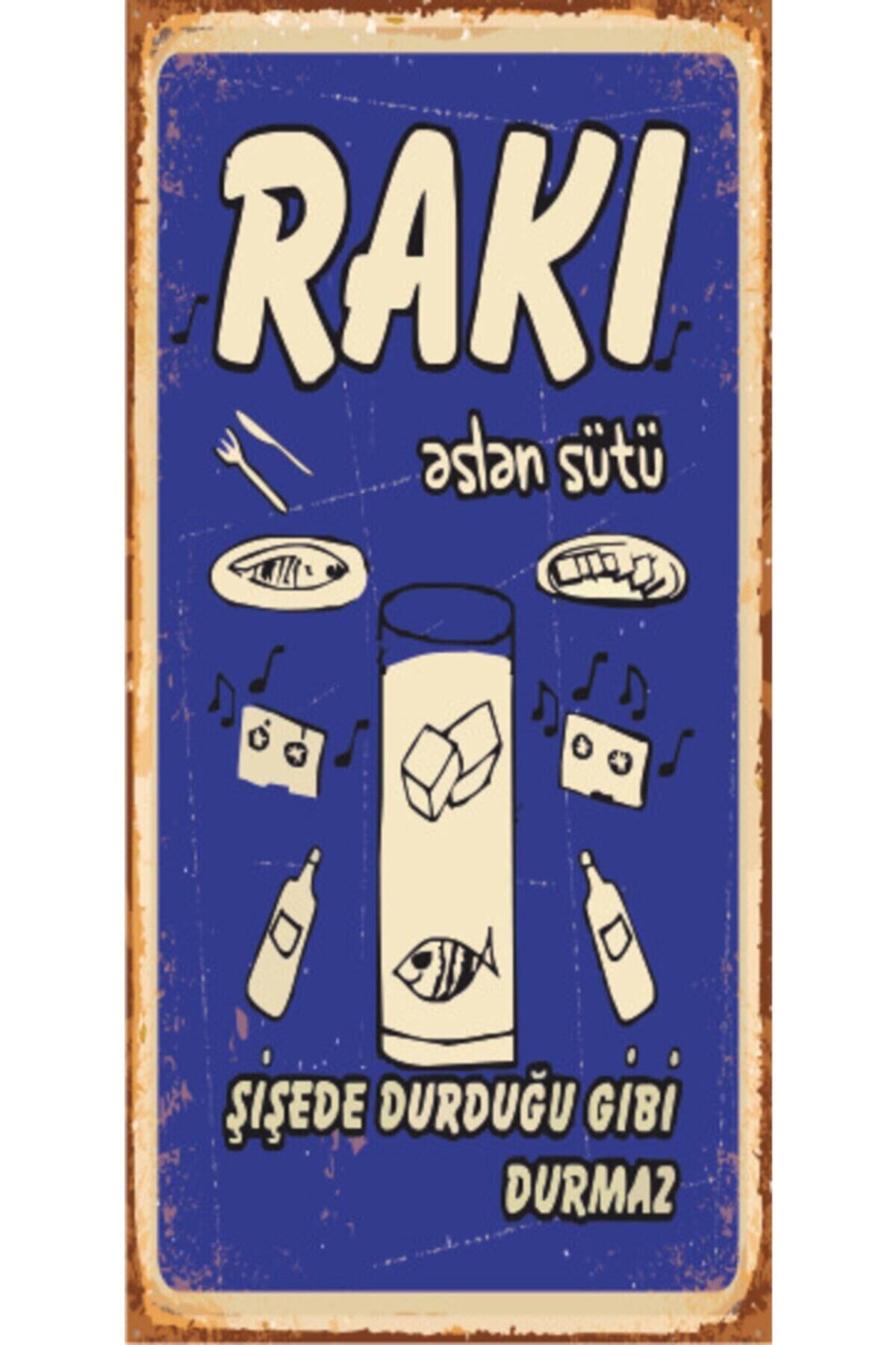 Mor Rakı Aslan Sütü Mini Retro Ahşap Poster 10x20 cm