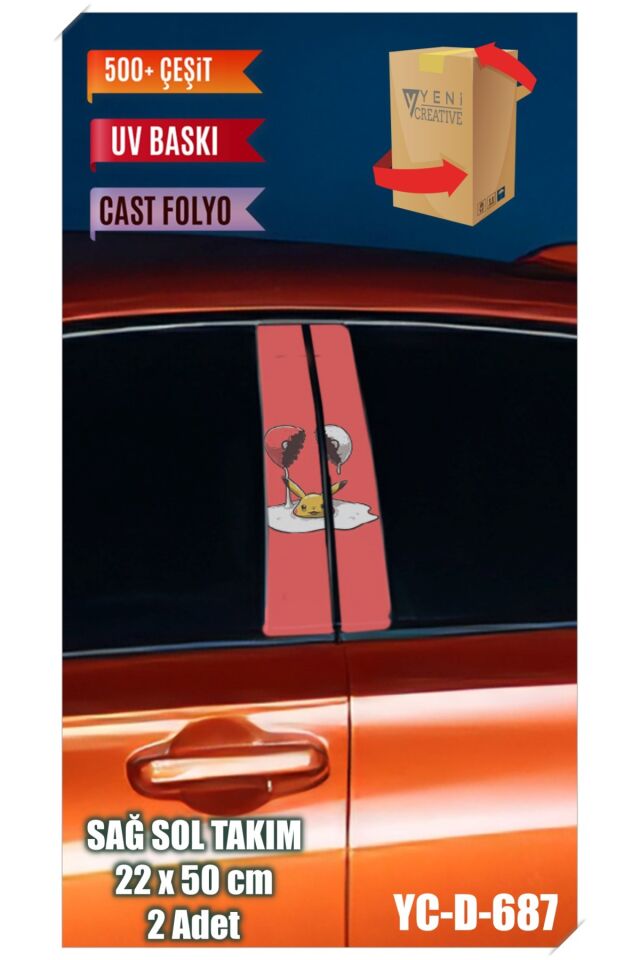 Araç Kapı Direk Kaplama Folyosu Pikachu Desenli (SAĞ SOL TAKIM) (2 ADET) - 22x50 Cm