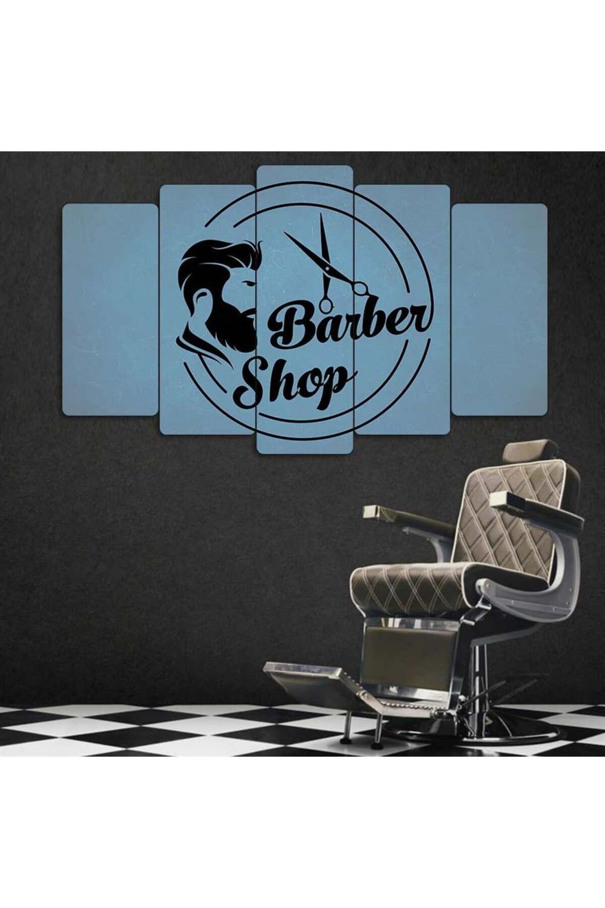 Barber Shop Ve Makas - 5 Parçalı Berber Tablo