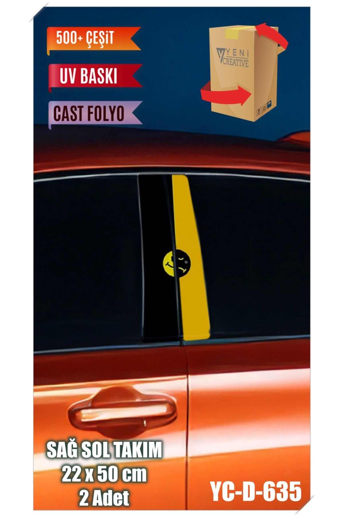 Araç Kapı Direk Kaplama Folyosu Desenli (SAĞ SOL TAKIM) (2 ADET) - 22x50 Cm