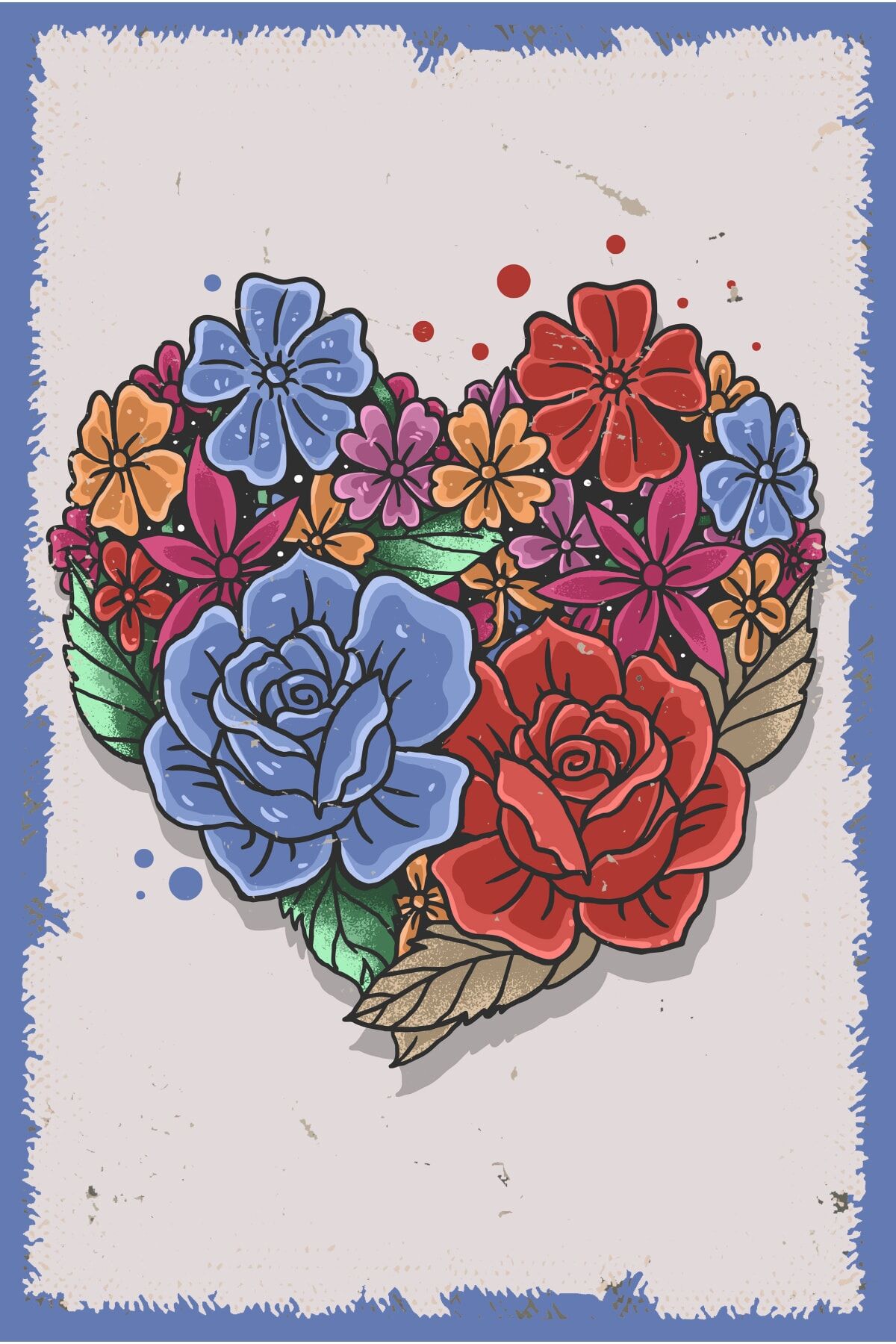 Çiçekli Kalp Retro Ahşap Duvar Posteri 20 X 30