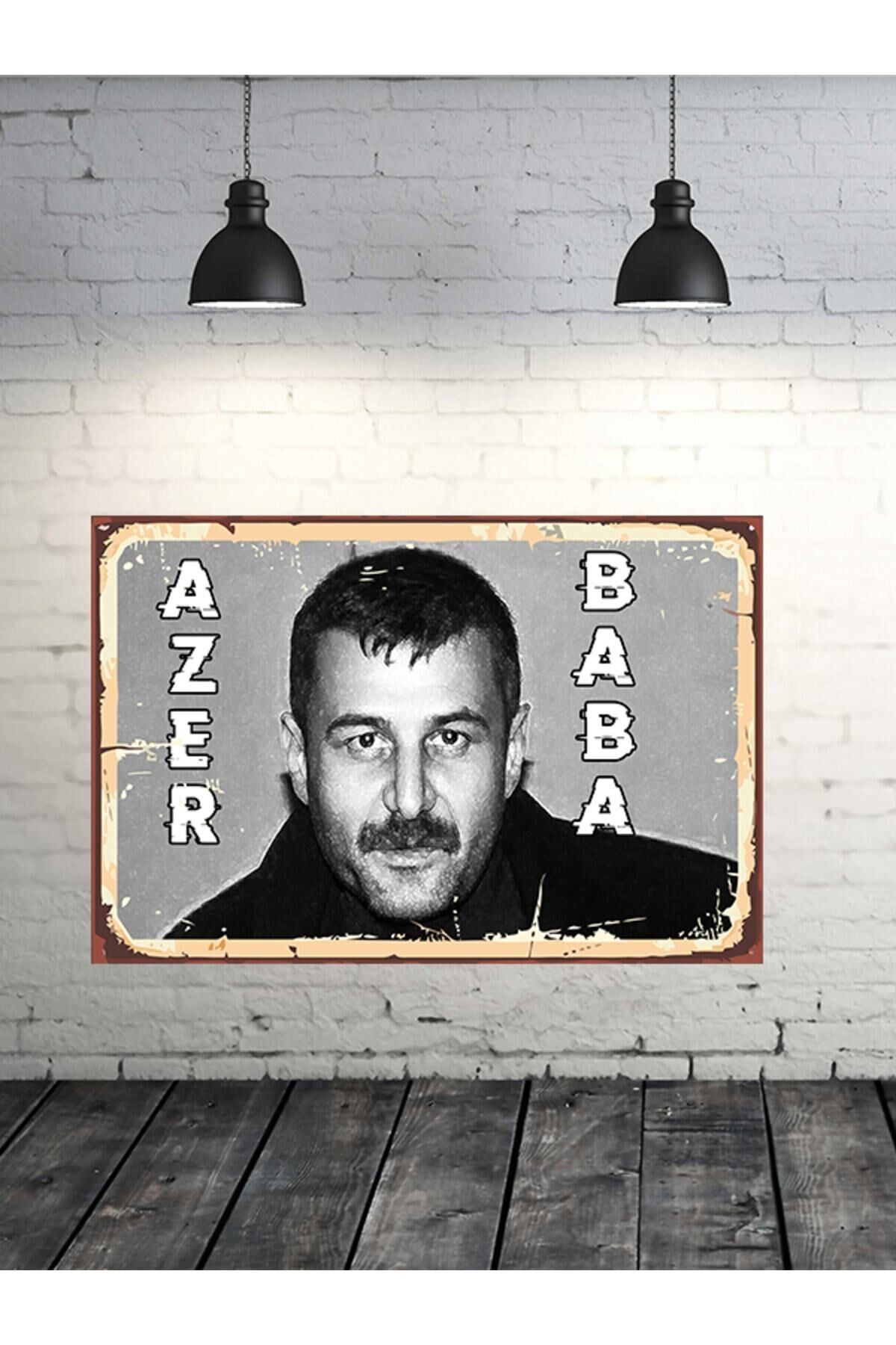 Azer Baba Siyah Beyaz 20x30 Cm Retro Ahşap Tablo