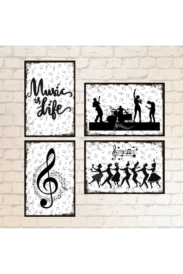Müzik Temalı Ahşap Tablo Seti 4 lü