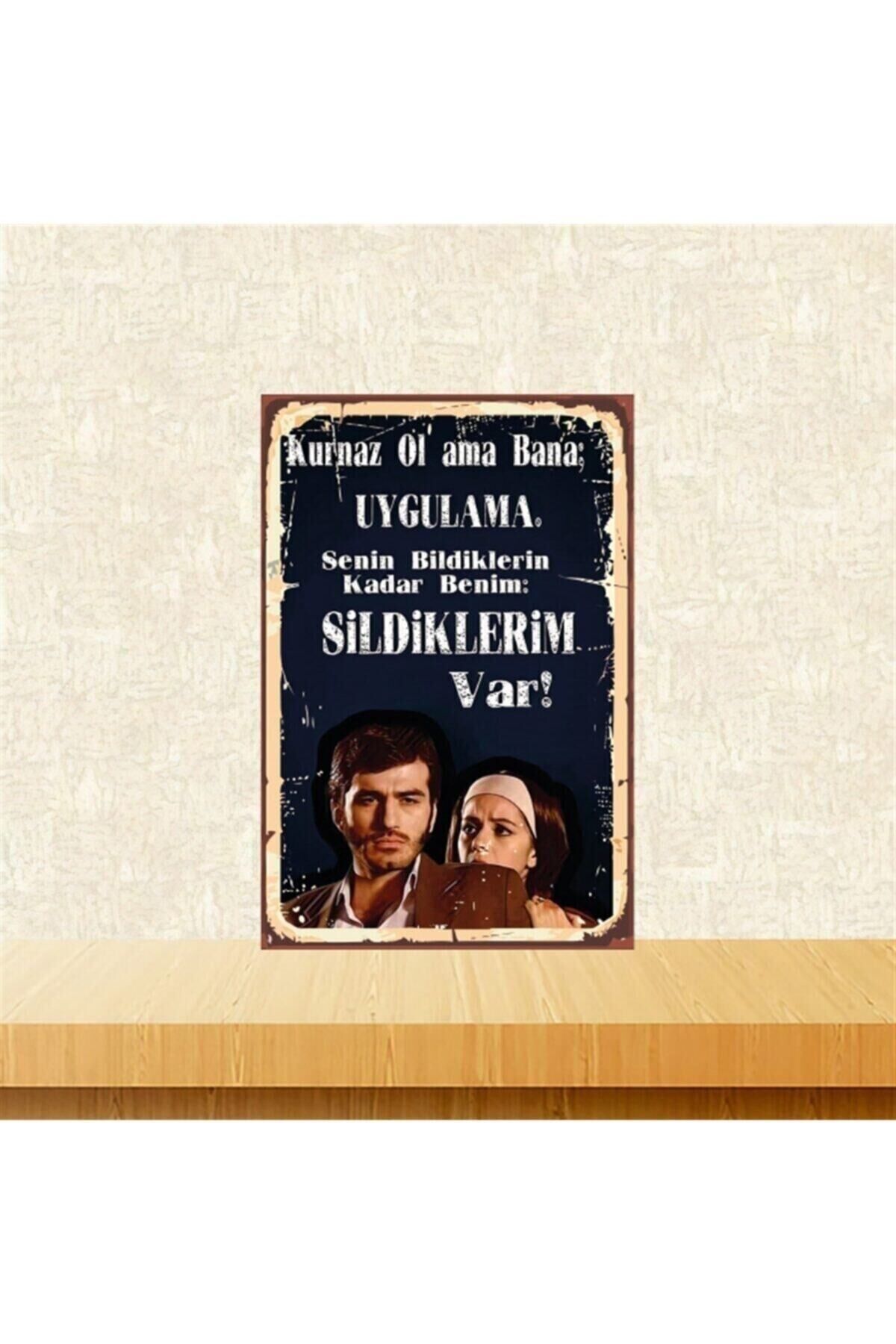 Kurnaz Ol Ama Bana Uygulama 20-30 Cm Retro Ahşap Poster Tkfx4404