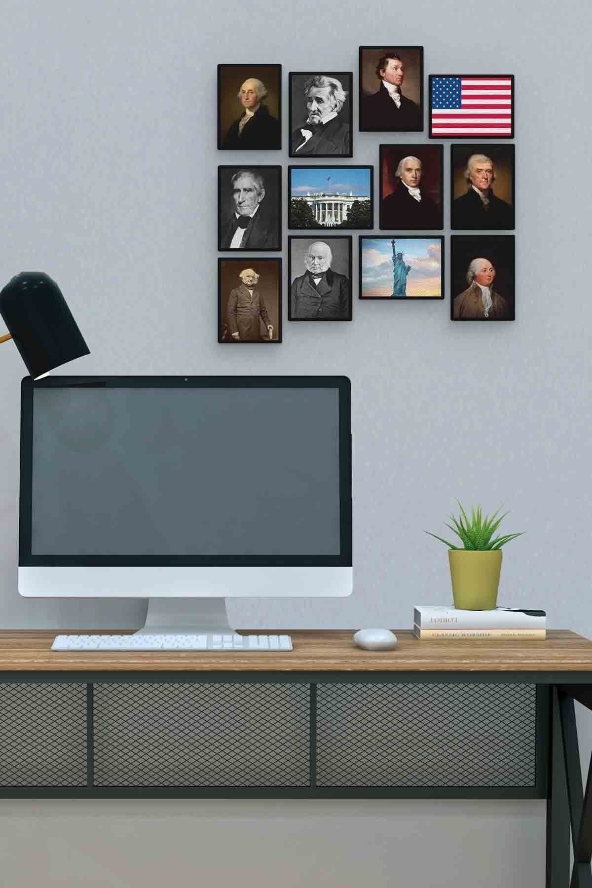 Amerikan Başkanları 12 Parça Mdf (ahşap) Tablo Ofis Boyu