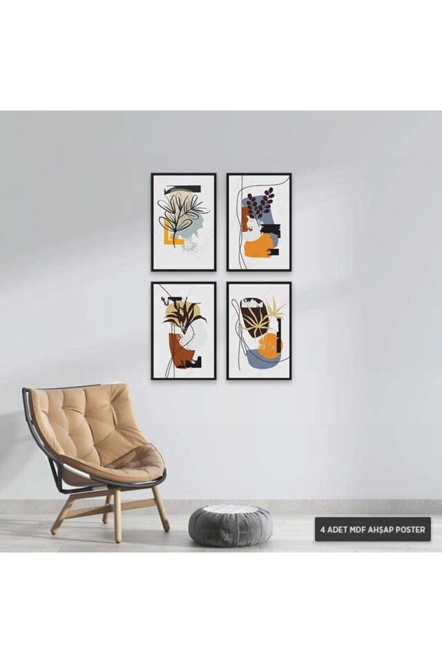 PS1023 - Soyut Modern Mdf Ahşap Poster Set (4 Adet - 20x30cm)