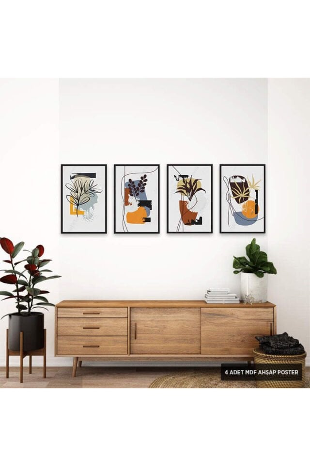 PS1023 - Soyut Modern Mdf Ahşap Poster Set (4 Adet - 20x30cm)
