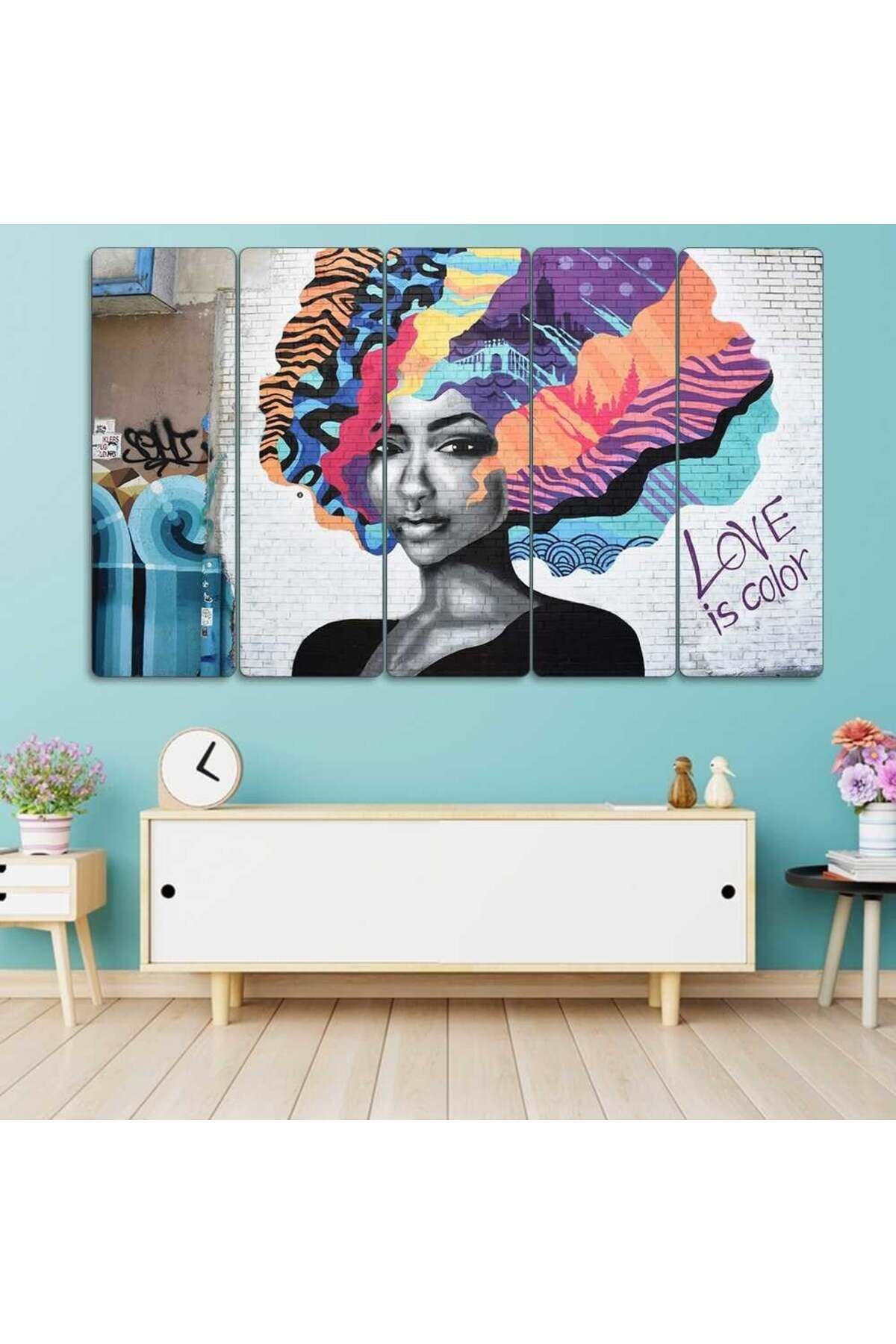Kadın, Graffiti, Love is Color - 5 Parçalı Tablo