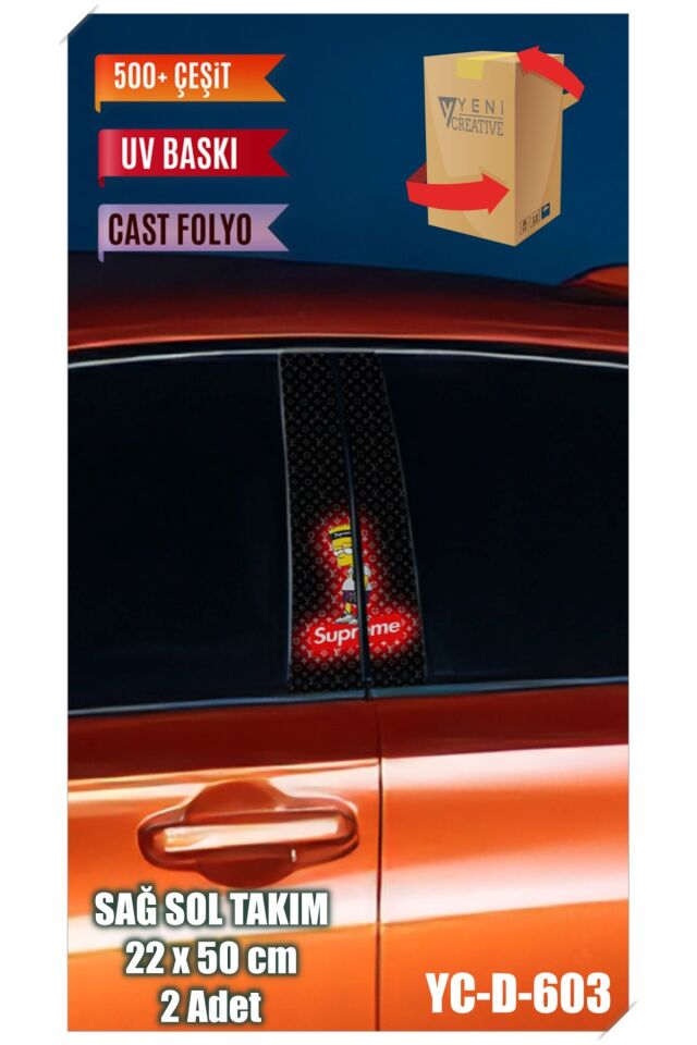 Araç Kapı Direk Kaplama Folyosu Simpson Desenli (SAĞ SOL TAKIM) (2 ADET) - 22x50 Cm