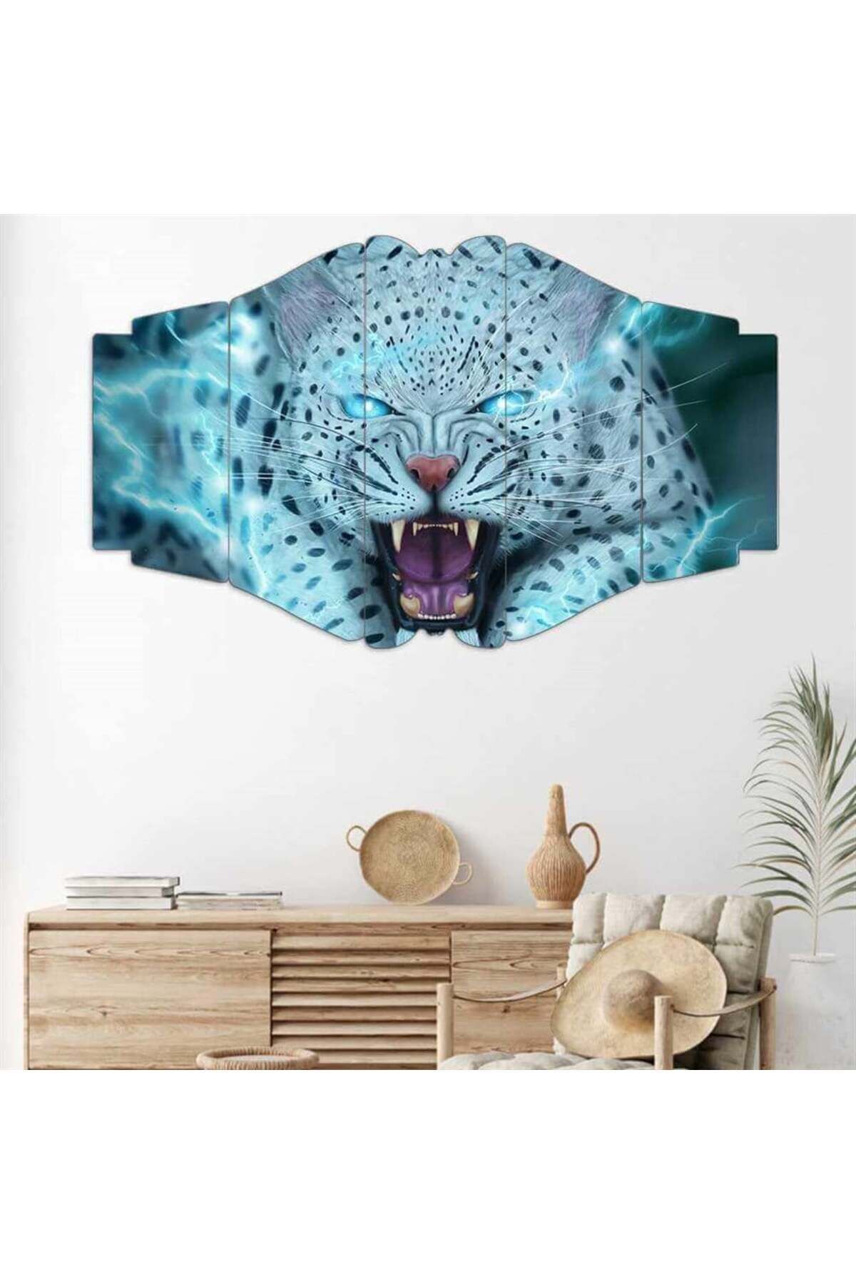 Neon Kar Leoparı - 5 Parçalı Tablo