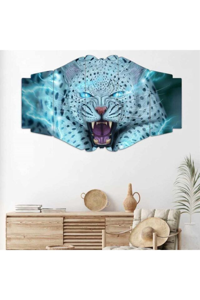 Neon Kar Leoparı - 5 Parçalı Tablo