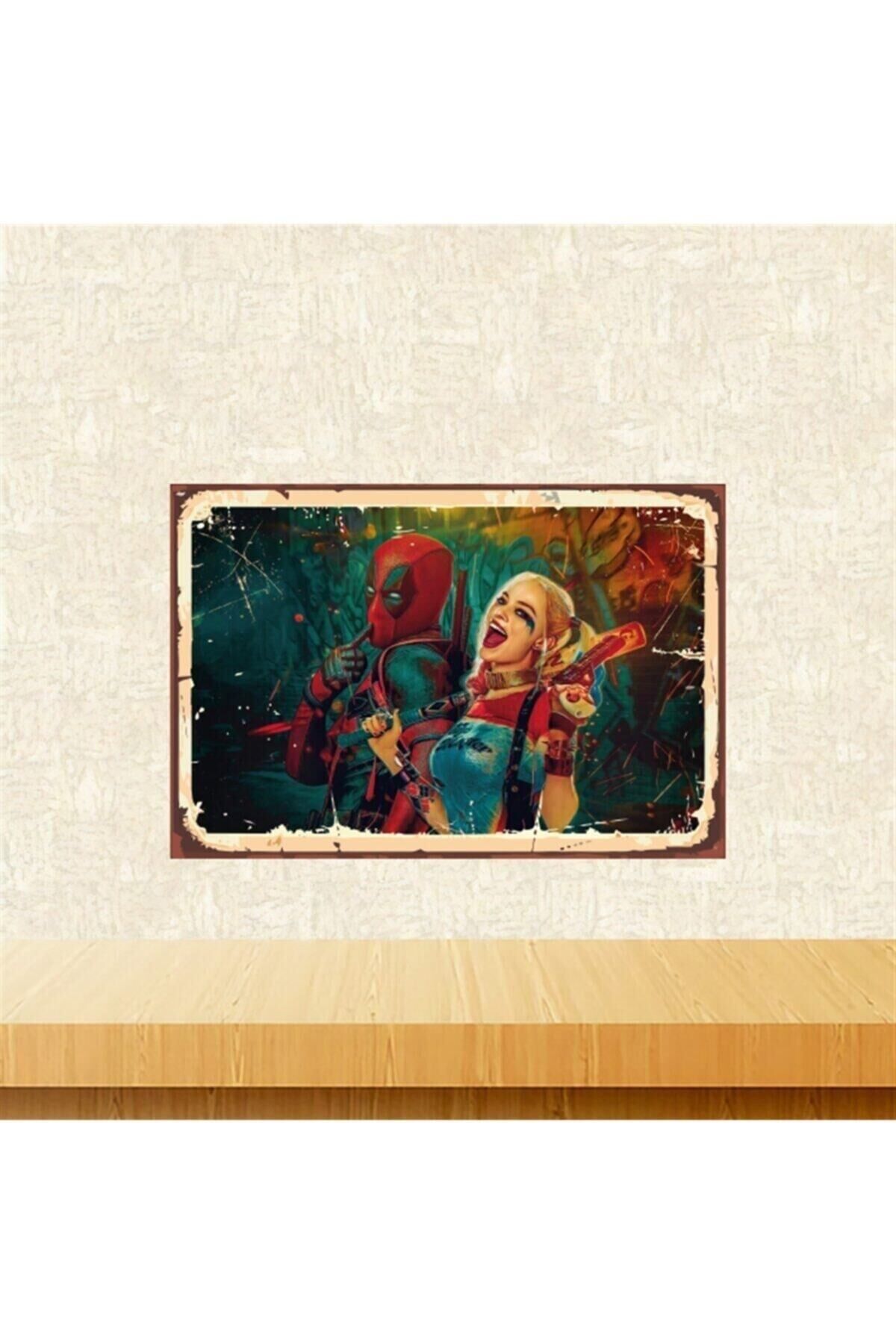 Spider Man & Harley Quinn Tasarımlı 20-30 cm Retro Ahşap Tablo Tkfx5650