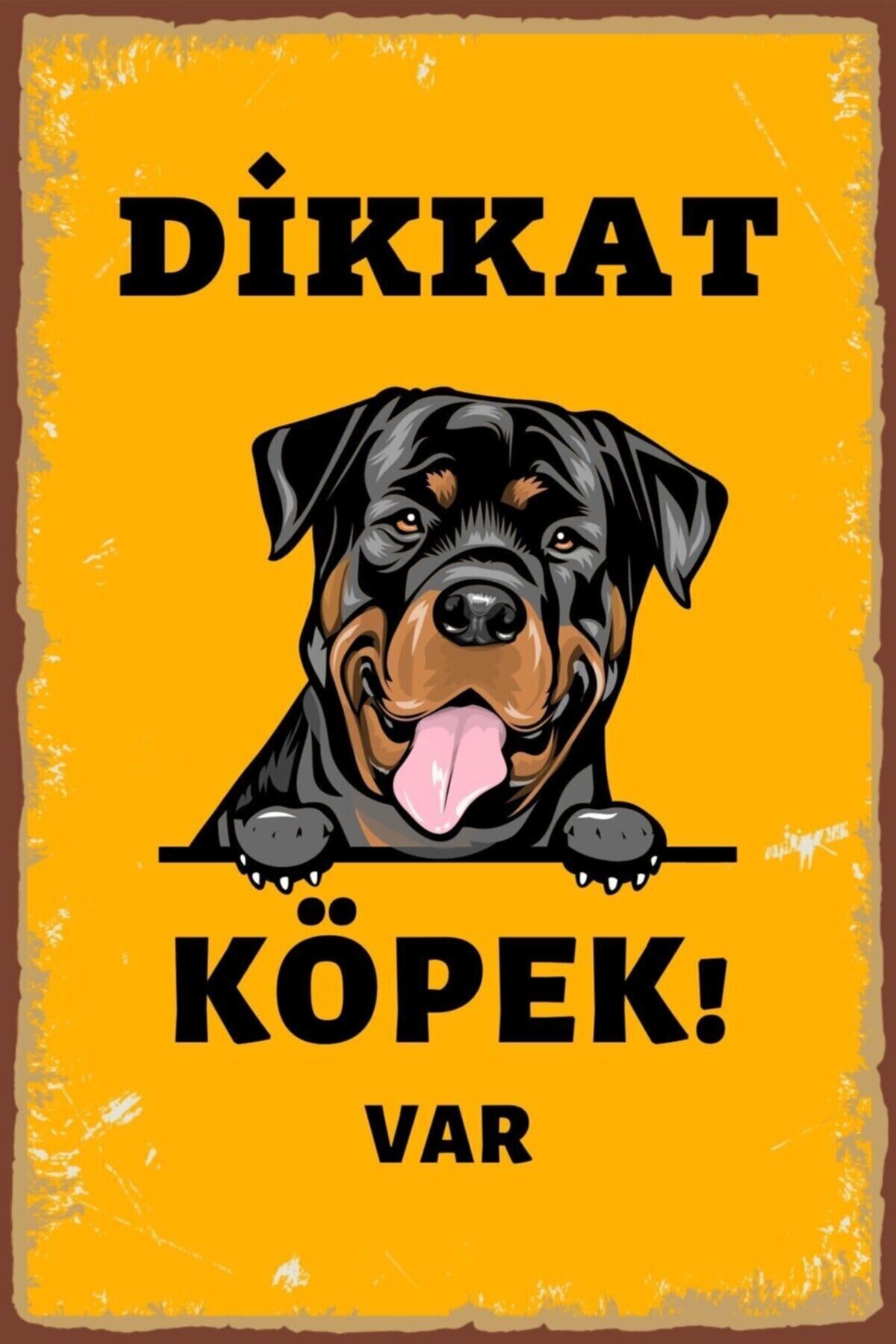 Dikkat Köpek Var Retro Ahşap Poster 002