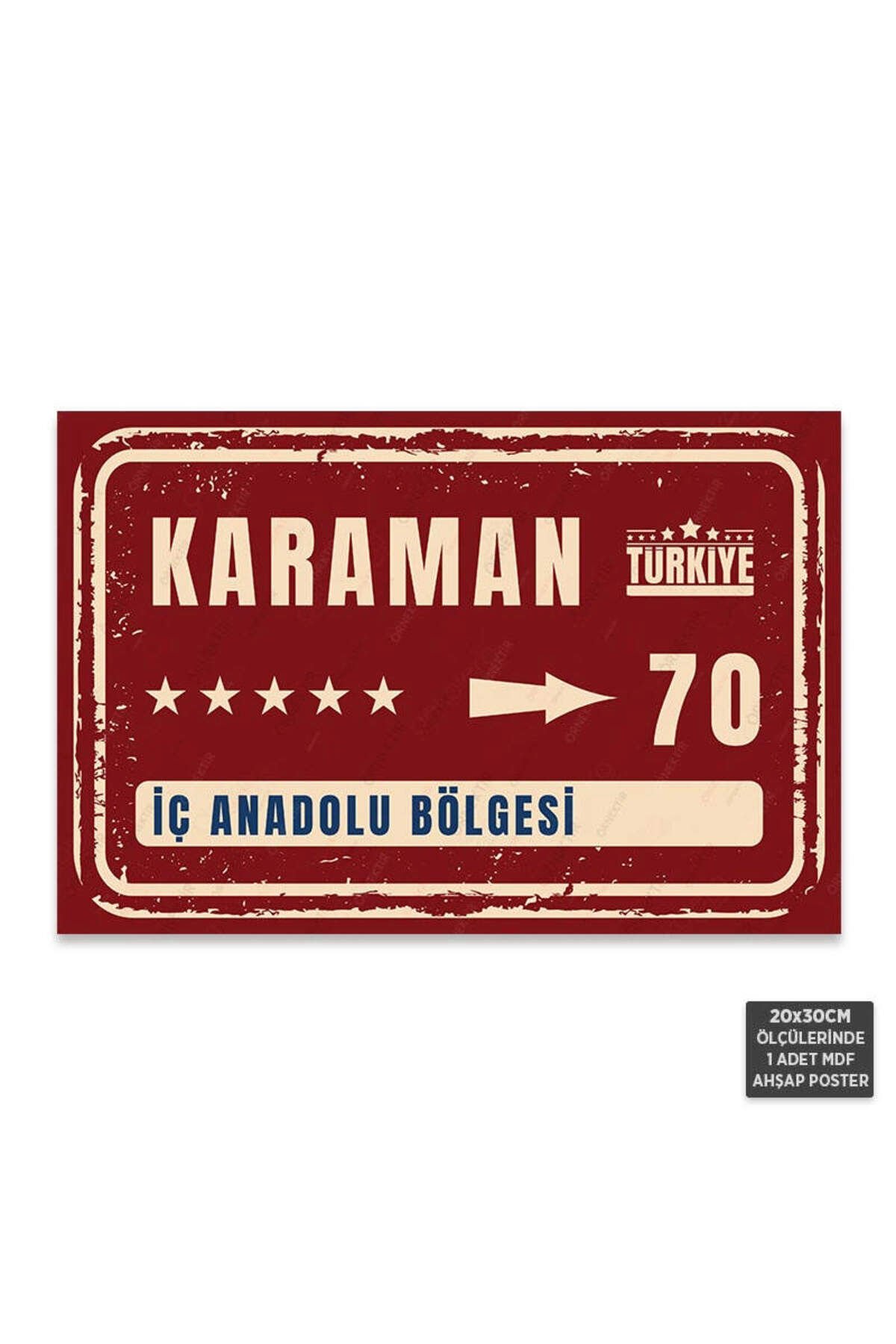 PT1171 - Karaman Şehir Tabelası Retro Mdf Ahşap Poster (20x30cm)