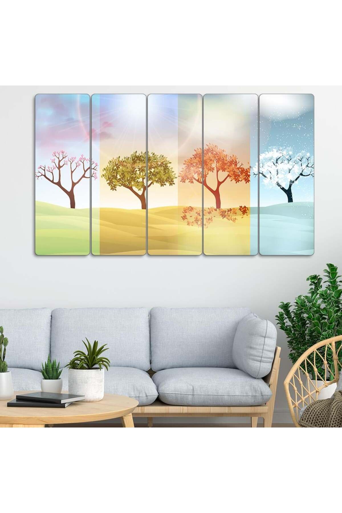 4 Mevsim Ağaçlar - 5 Parçalı Tablo