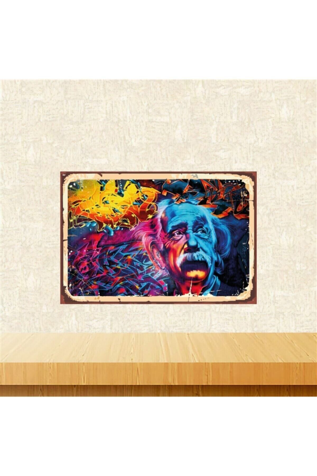 Albert Einstein Tasarımlı 20-30 cm Retro Ahşap Tablo Tkfx5419