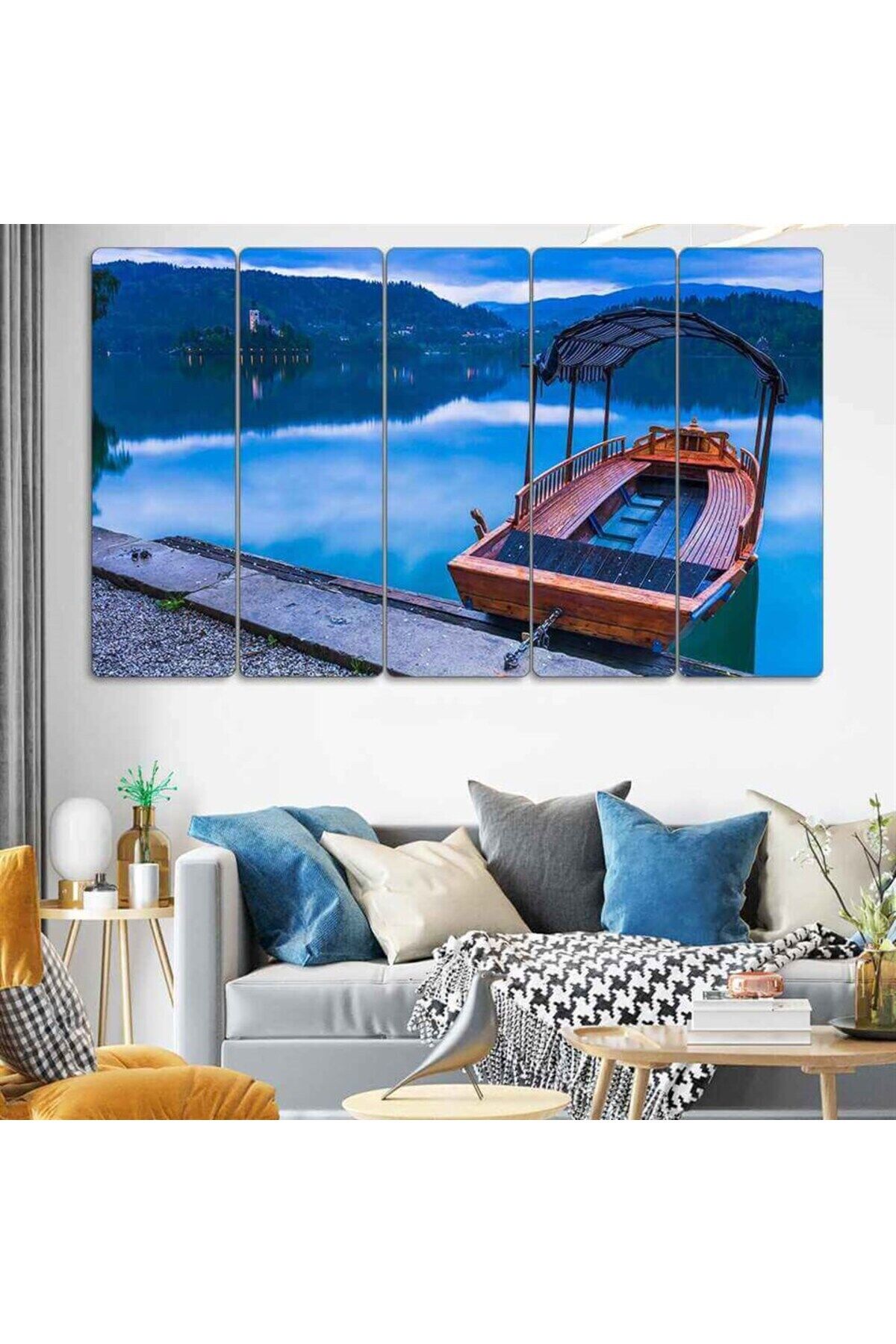 Slovenya, Bled Gölü, Kayık - 5 Parçalı Tablo