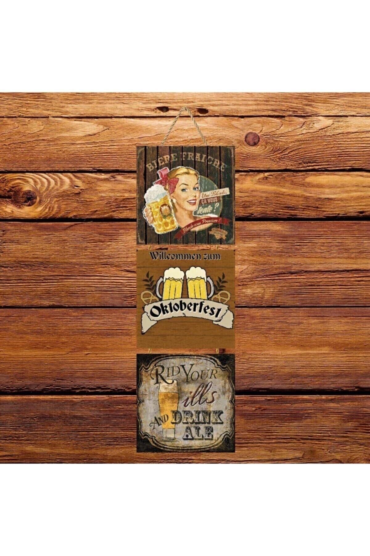 Drink Üçlü Retro Ahşap Poster Ü144