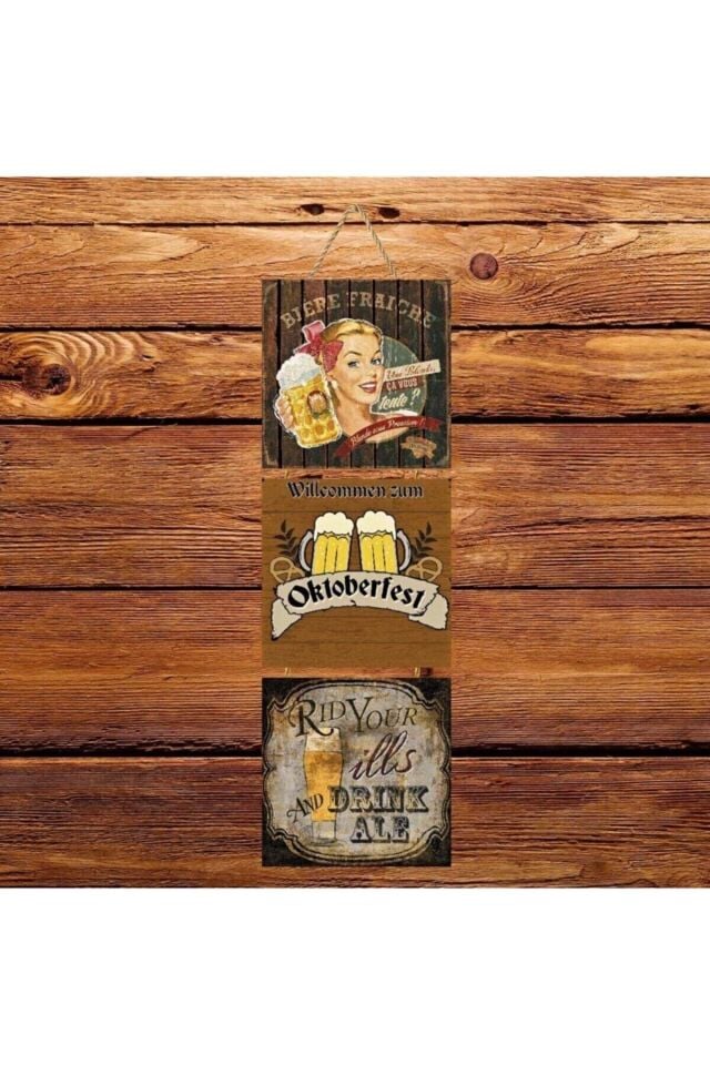 Drink Üçlü Retro Ahşap Poster Ü144