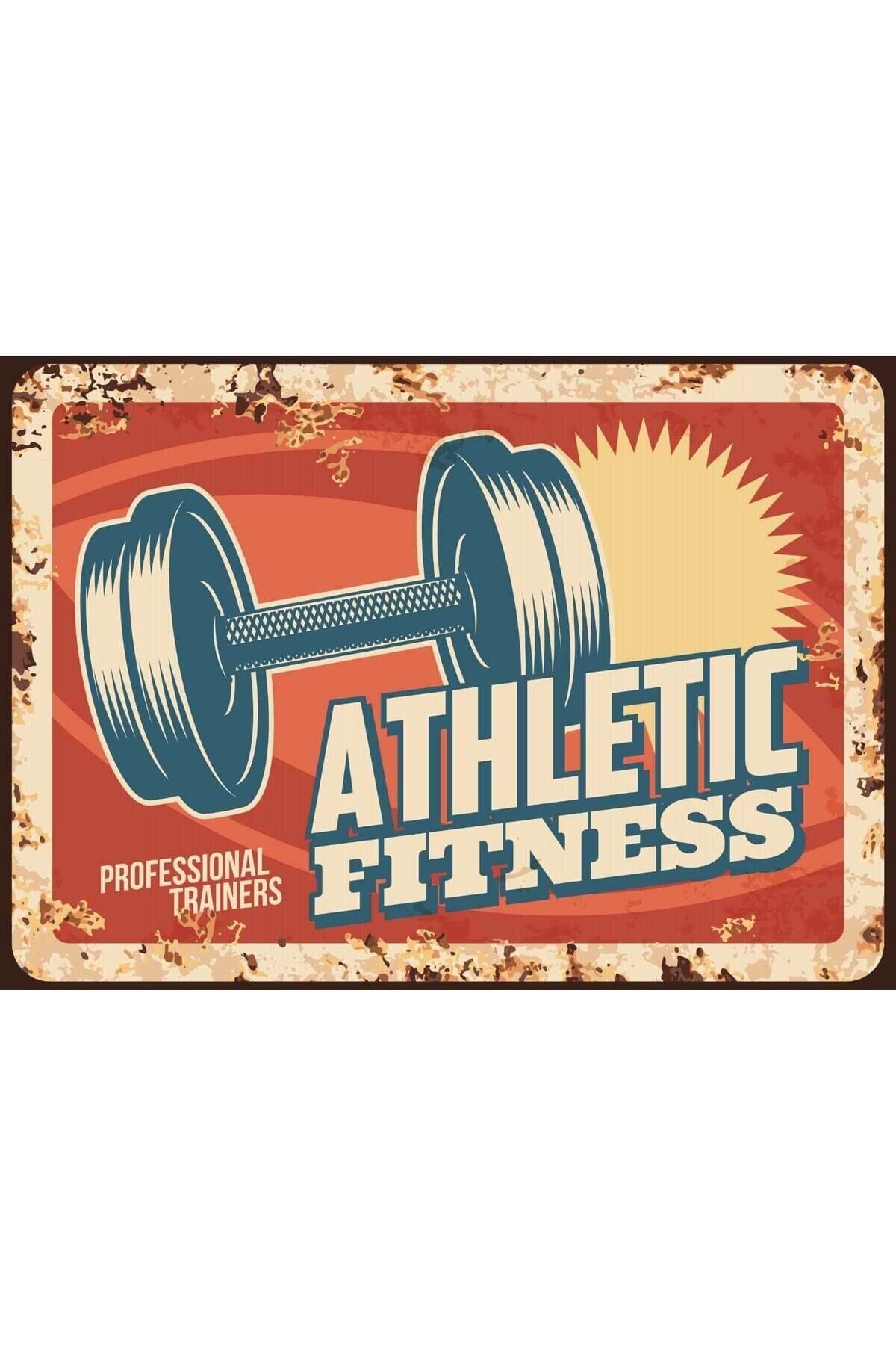 Athletıc Fıtness Retro Ahşap Poster