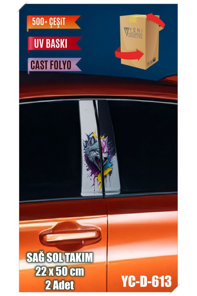 Araç Kapı Direk Kaplama Folyosu Kurt Desenli (SAĞ SOL TAKIM) (2 ADET) - 22x50 Cm