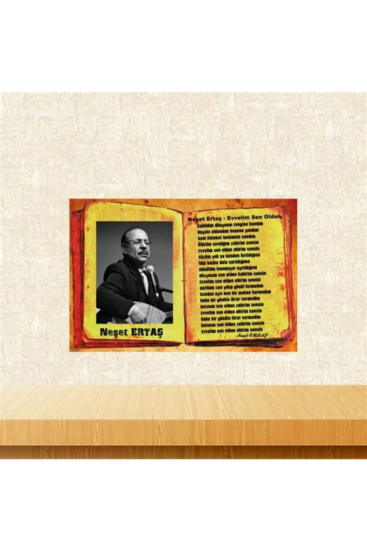 Neşet Ertaş Evvelim Sen Oldun 20-30 cm Retro Ahşap Poster