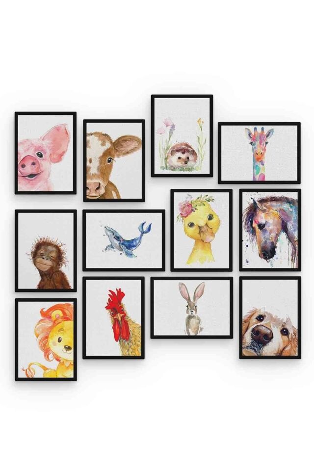 Hayvanlar 12 Parça Mdf (ahşap) Tablo Ofis Boyu