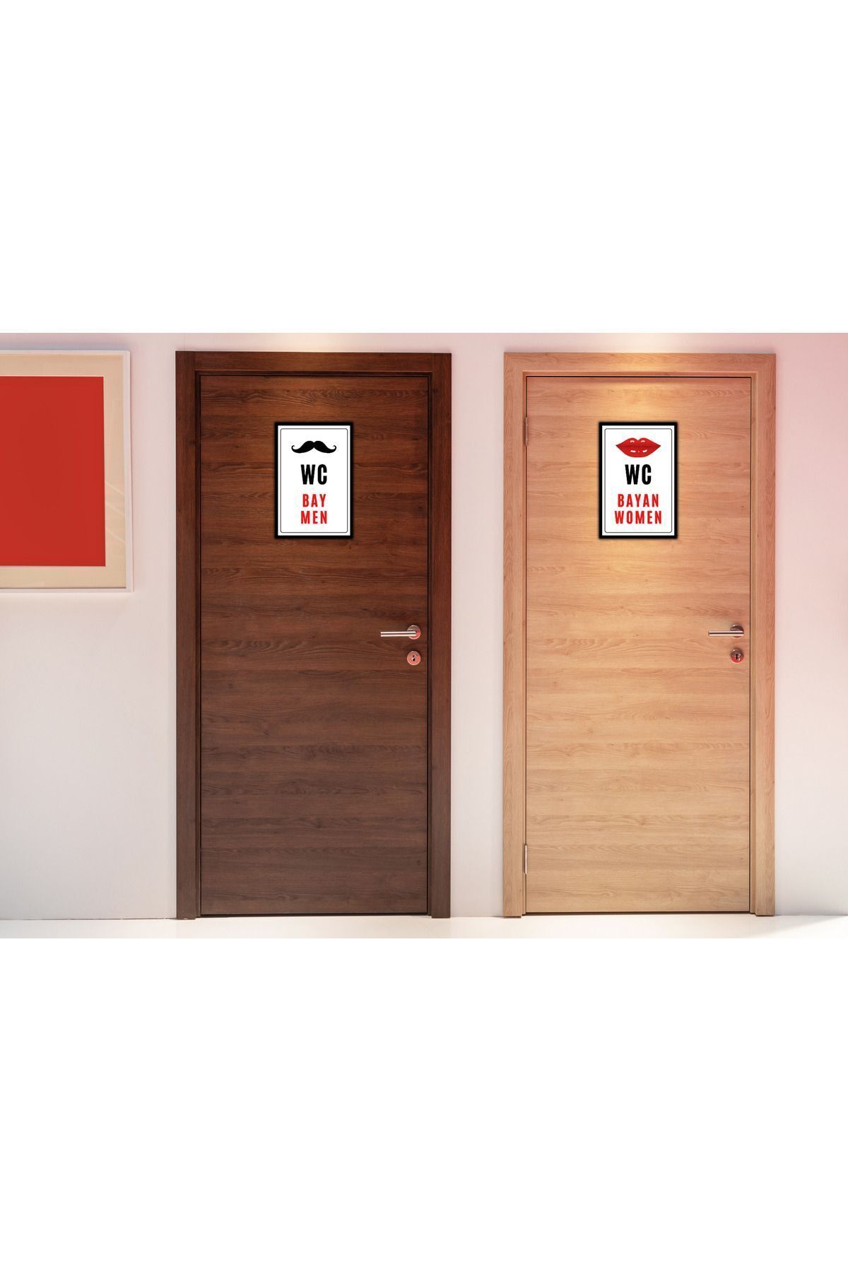 Bay 2'li WC Ahşap Uyarı Levhası (20x30cm)