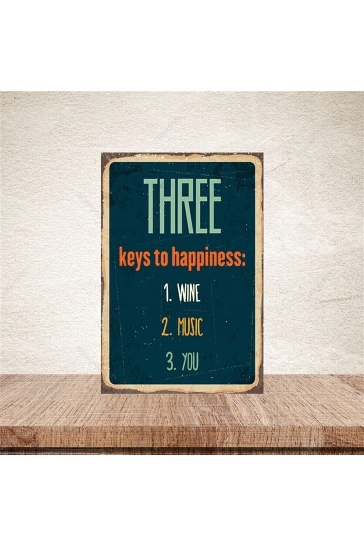 Theree Keys To Happiness 20-30 Cm Retro Ahşap Poster