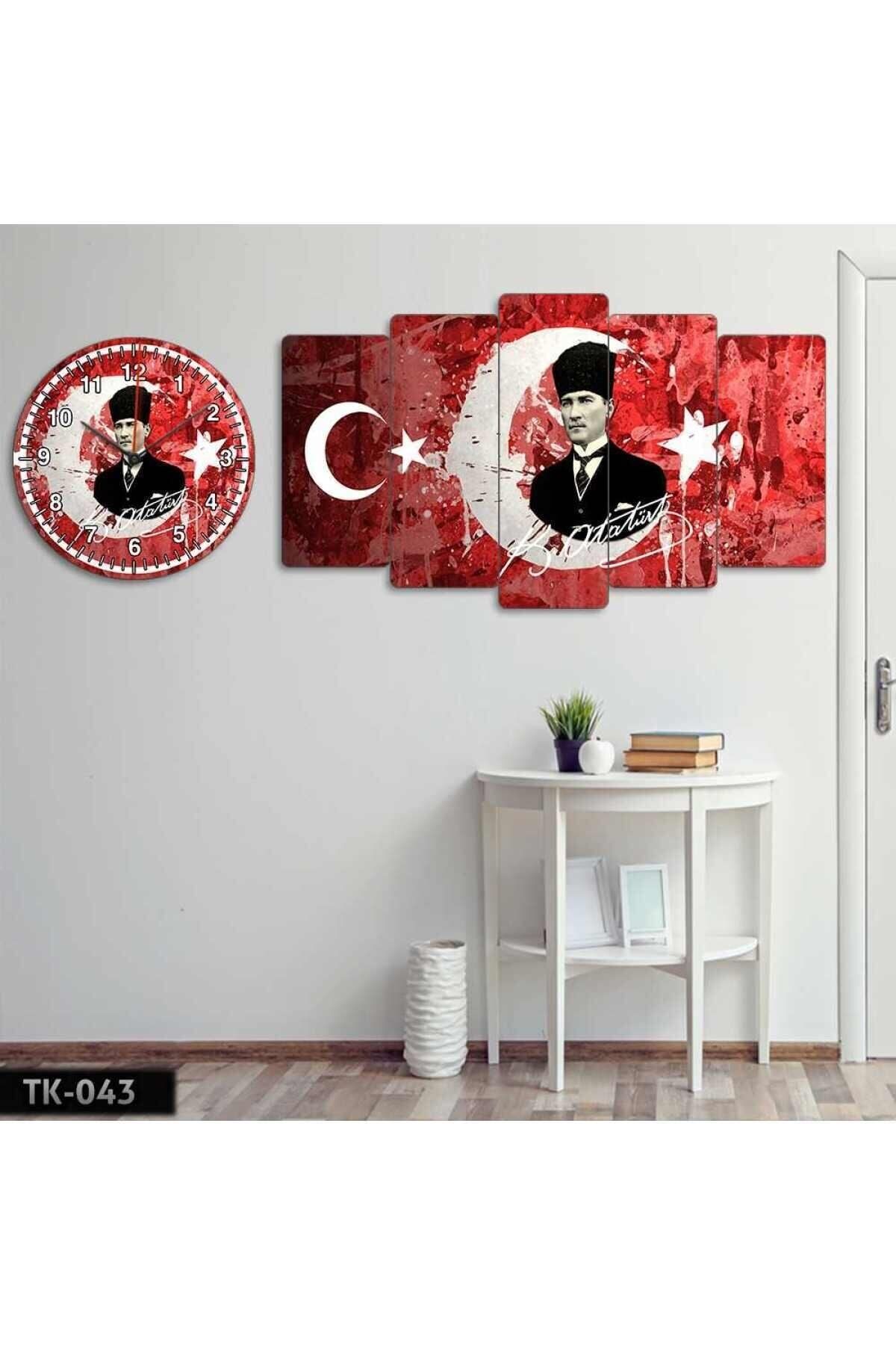 Atatürk, Kırmızı Beyaz Ayyıldız, Türk Bayrağı, Kemal Atatürk - Tablo Saat Kombini