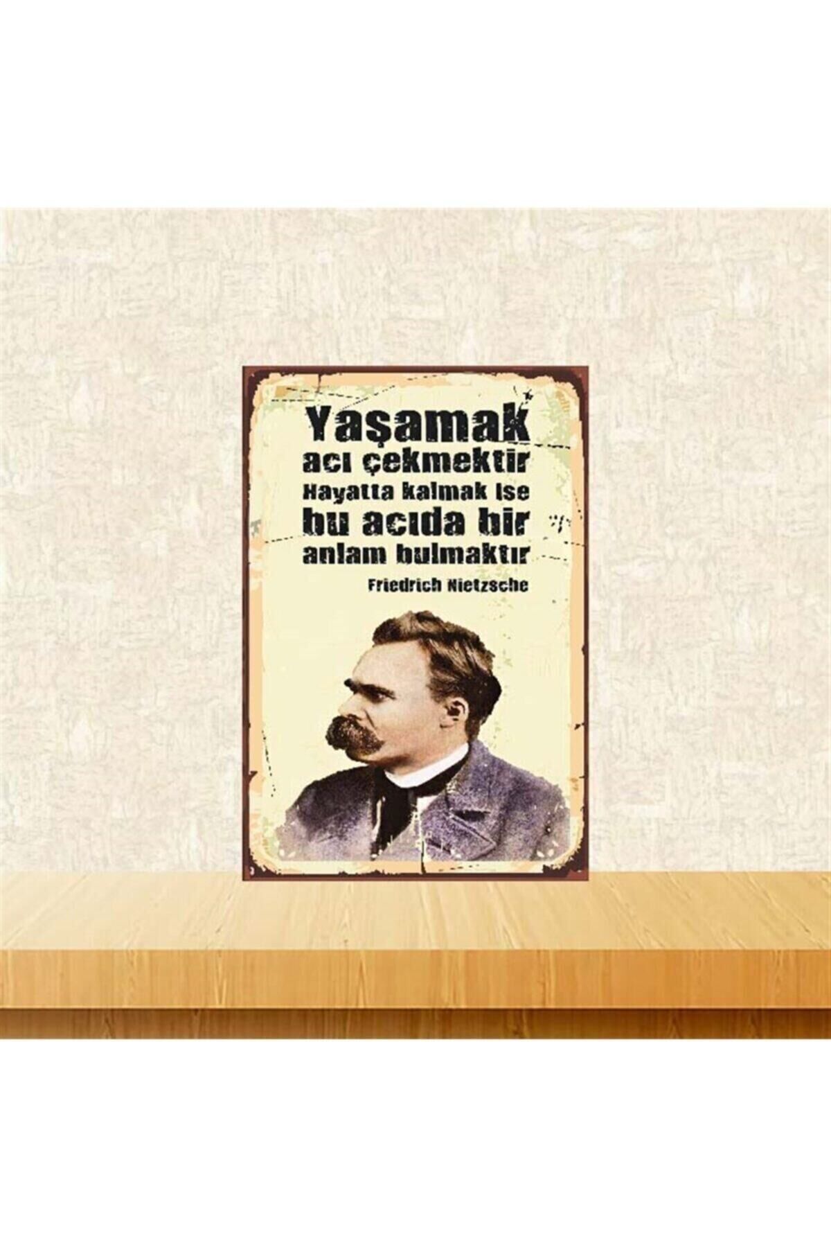 Yaşamak Acı Çekmektir Friedrich Nietzsche Retro Ahşap Poster 20-30 Cm