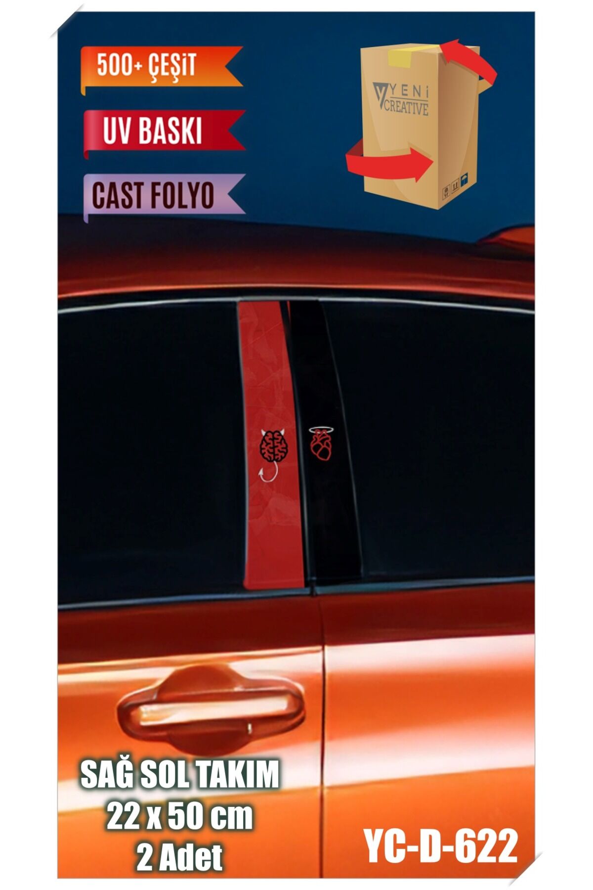 Araç Kapı Direk Kaplama Folyosu Desenli Uyumlu (SAĞ SOL TAKIM) (2 ADET) - 22x50 Cm