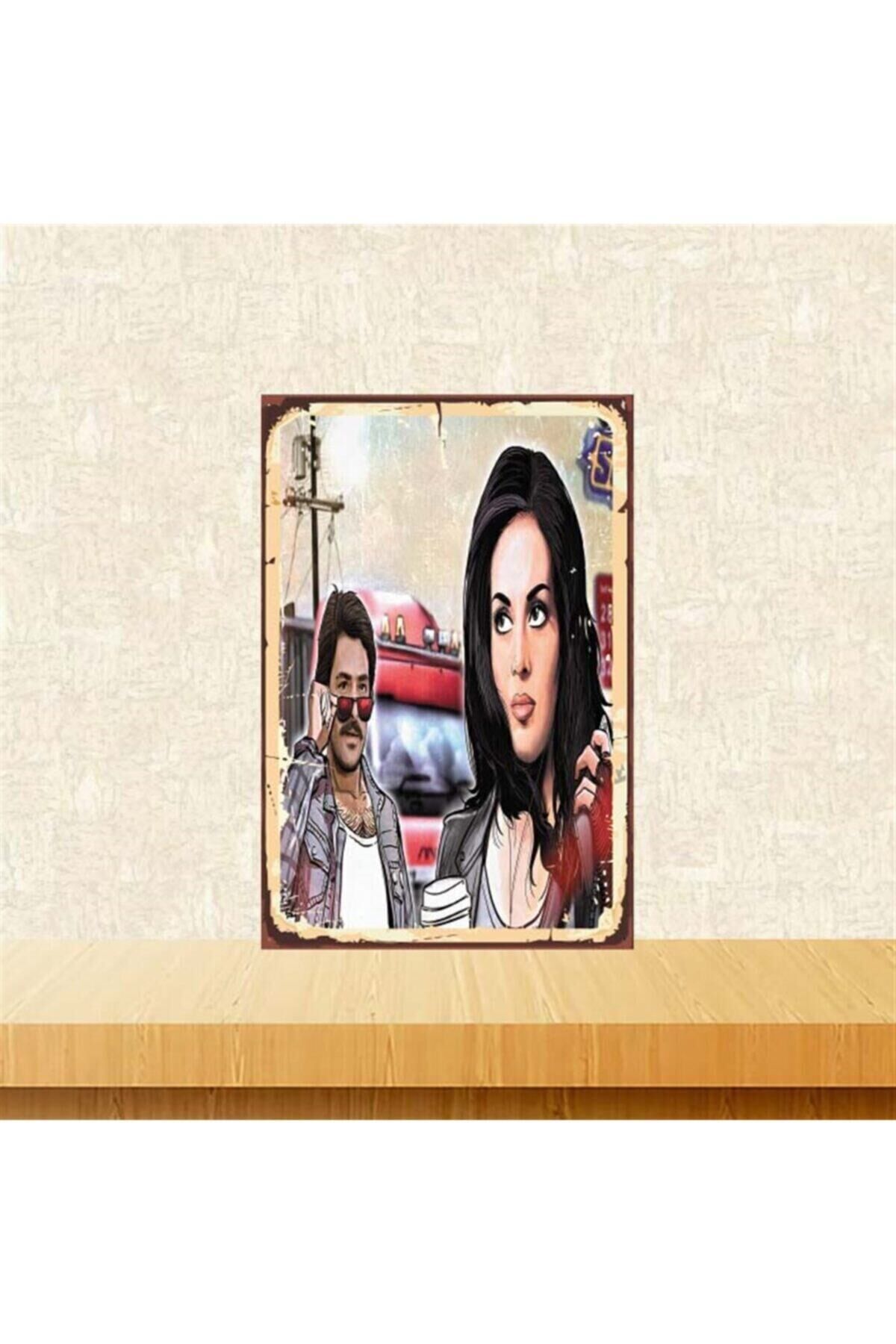 Türkan Şoray Kadir İnanır Retro Ahşap Tablo 20 30 cm Tkfx4050