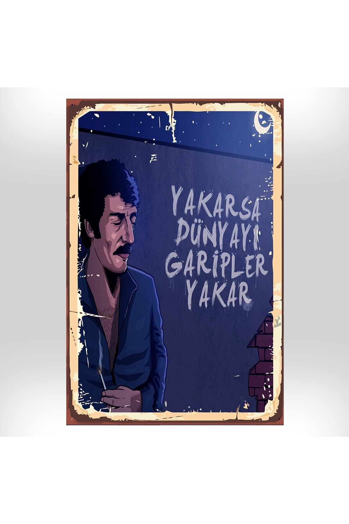 Müslüm Gürses Yakarsa Dünyayı Garipler Yakar Tasarımlı 20x30 Cm Retro Ahşap Tablo
