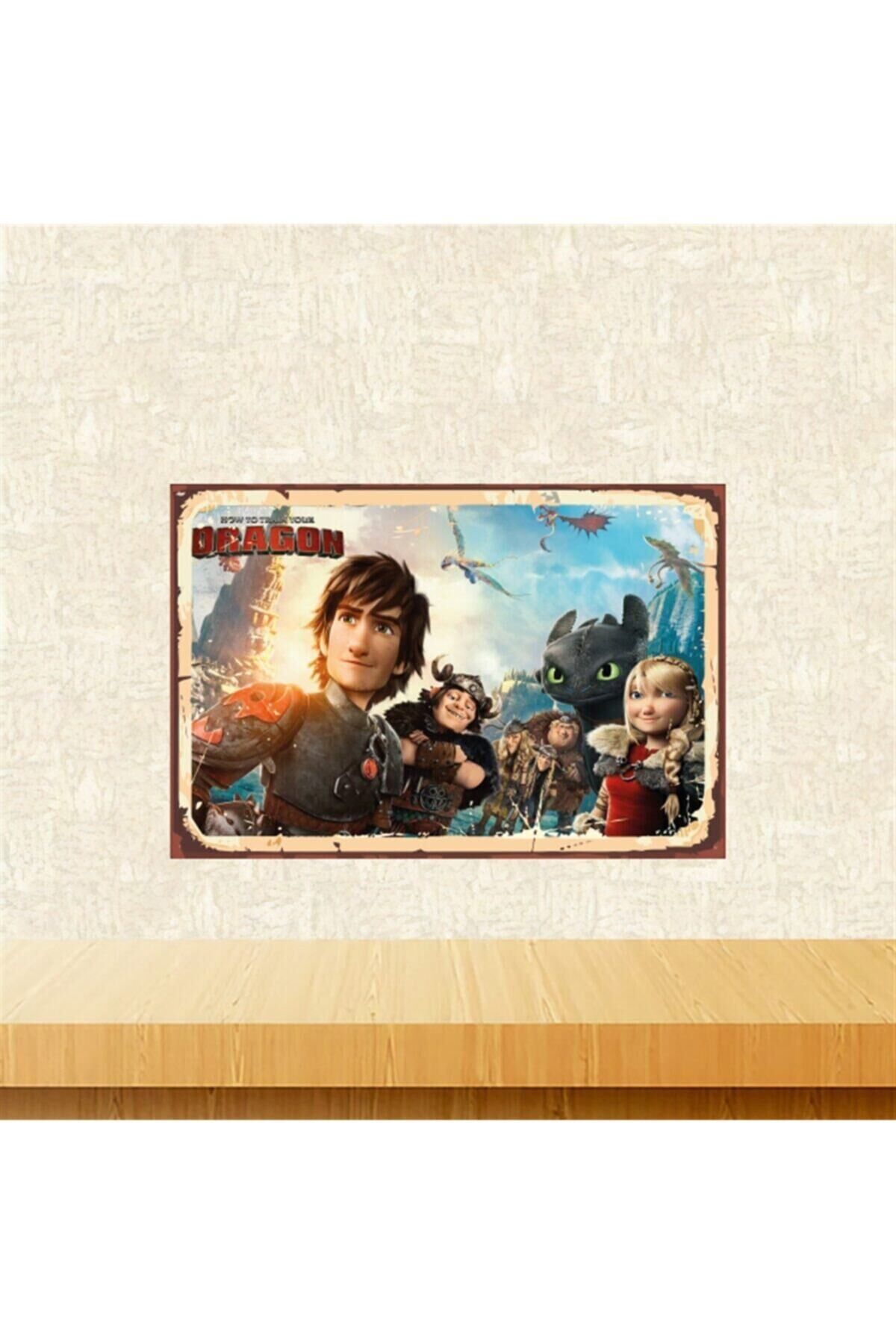 Dragon Tasarımlı 20-30 cm Retro Ahşap Tablo Tkfx5708