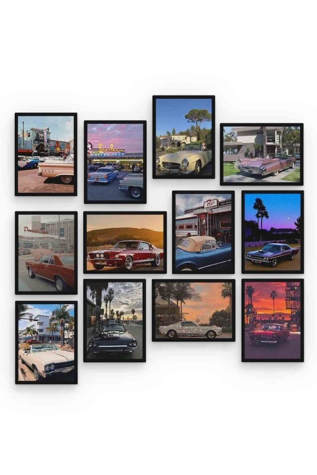 Klasik Arabalar 12 Parça Mdf (ahşap) Tablo Ofis Boyu