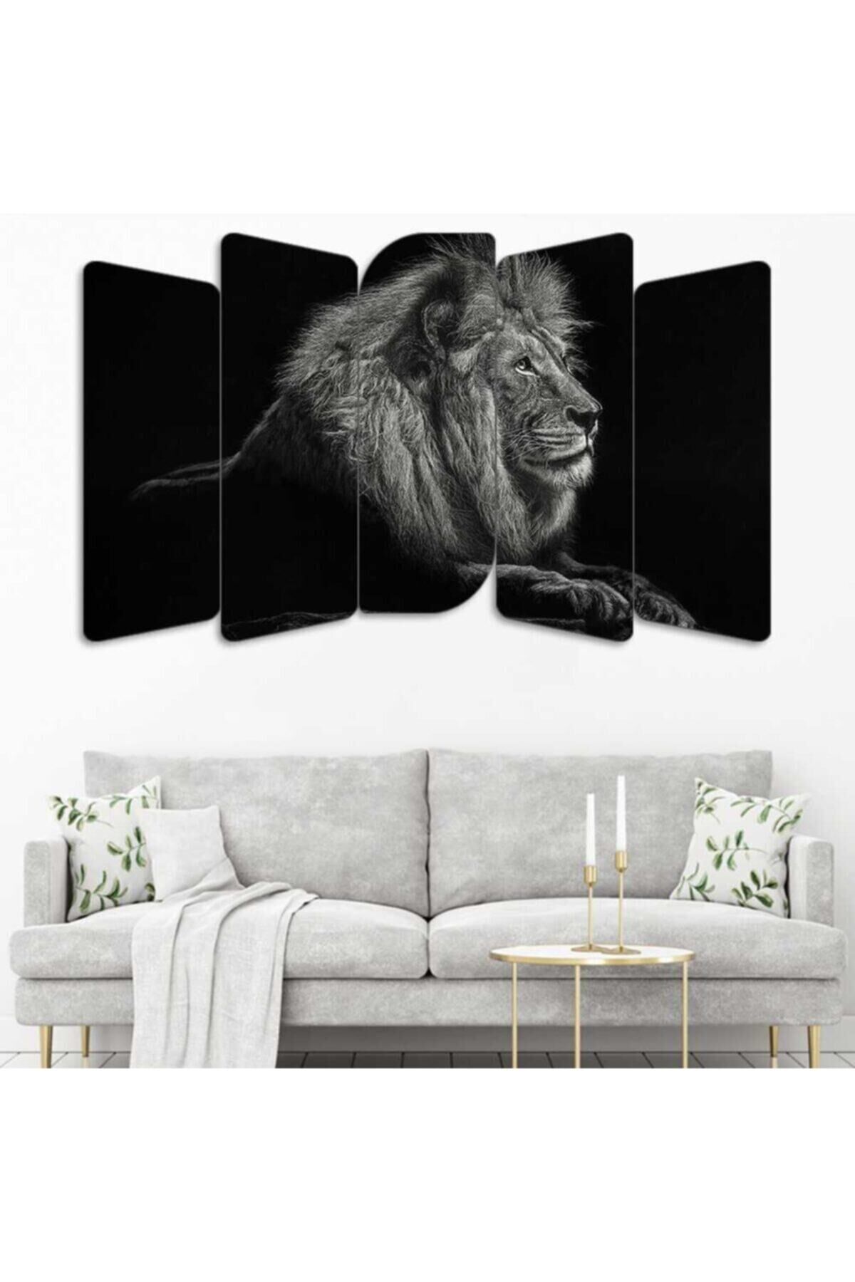 Siyah Aslan - 5 Parçalı Tablo