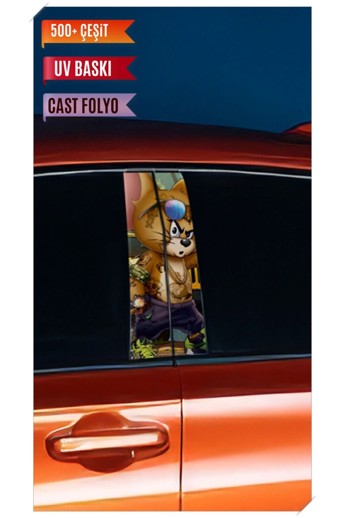 Araç Kapı Direk Kaplama Folyosu Jerry Desenli (Sağ Sol Takım) Uyumlu (2 Adet) - 22x50 Cm