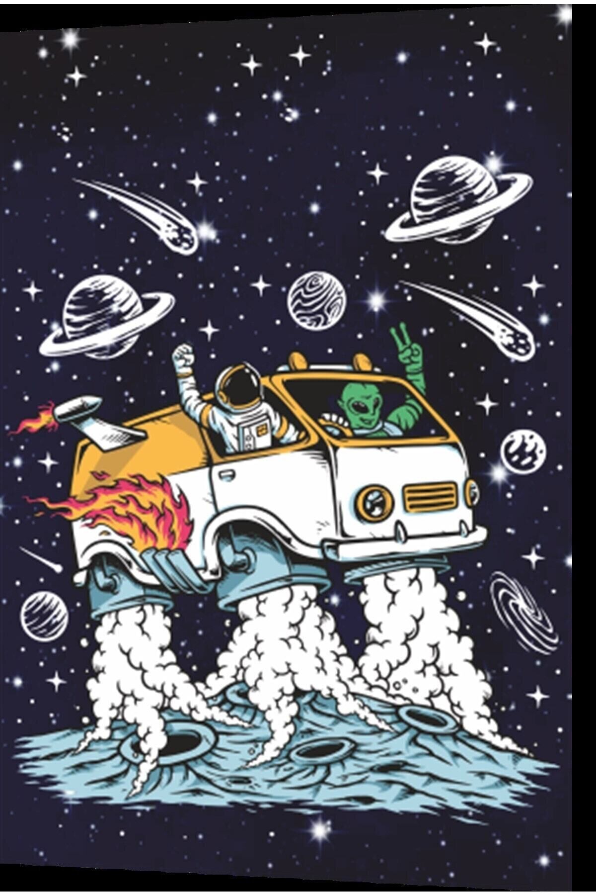 Uzayda Hayat Var Eğlenceli Astronot-11 Retro Ahşap Poster